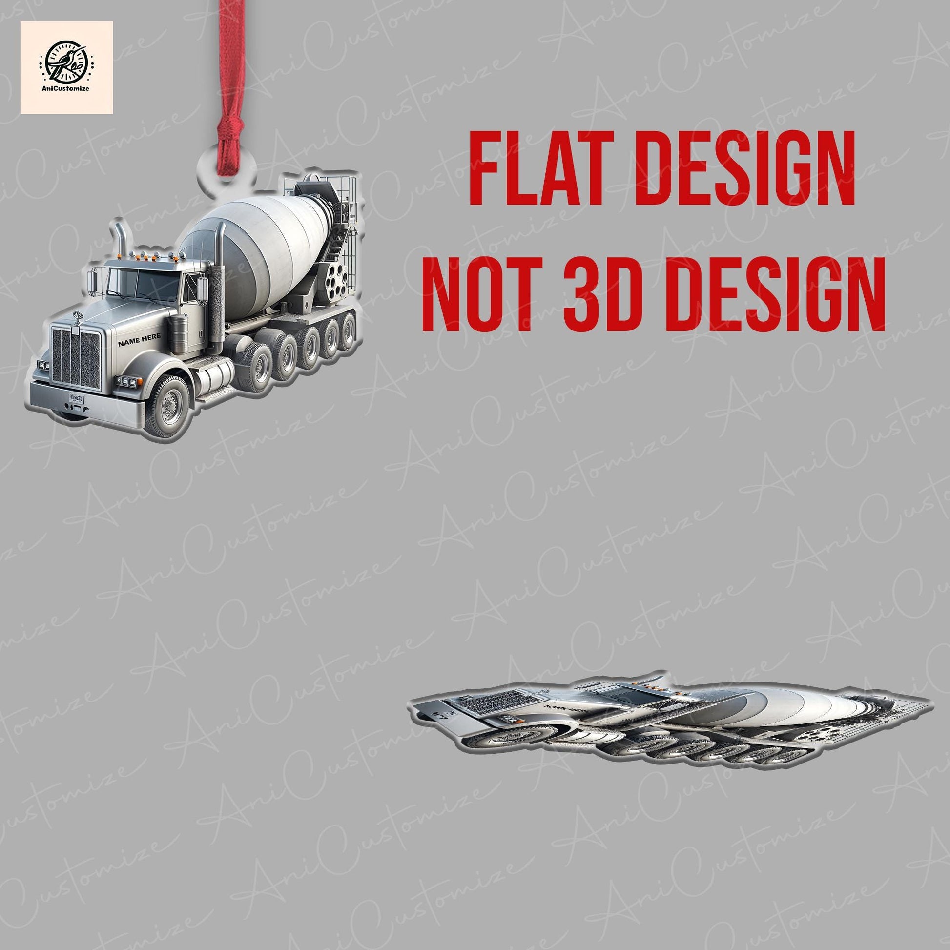 Personalized Concrete Mixer Truck 2D FLAT Christmas Ornament, Concrete Mixing Transport Truck, Christmas Gift, Christmas Tree Decor, Xmas