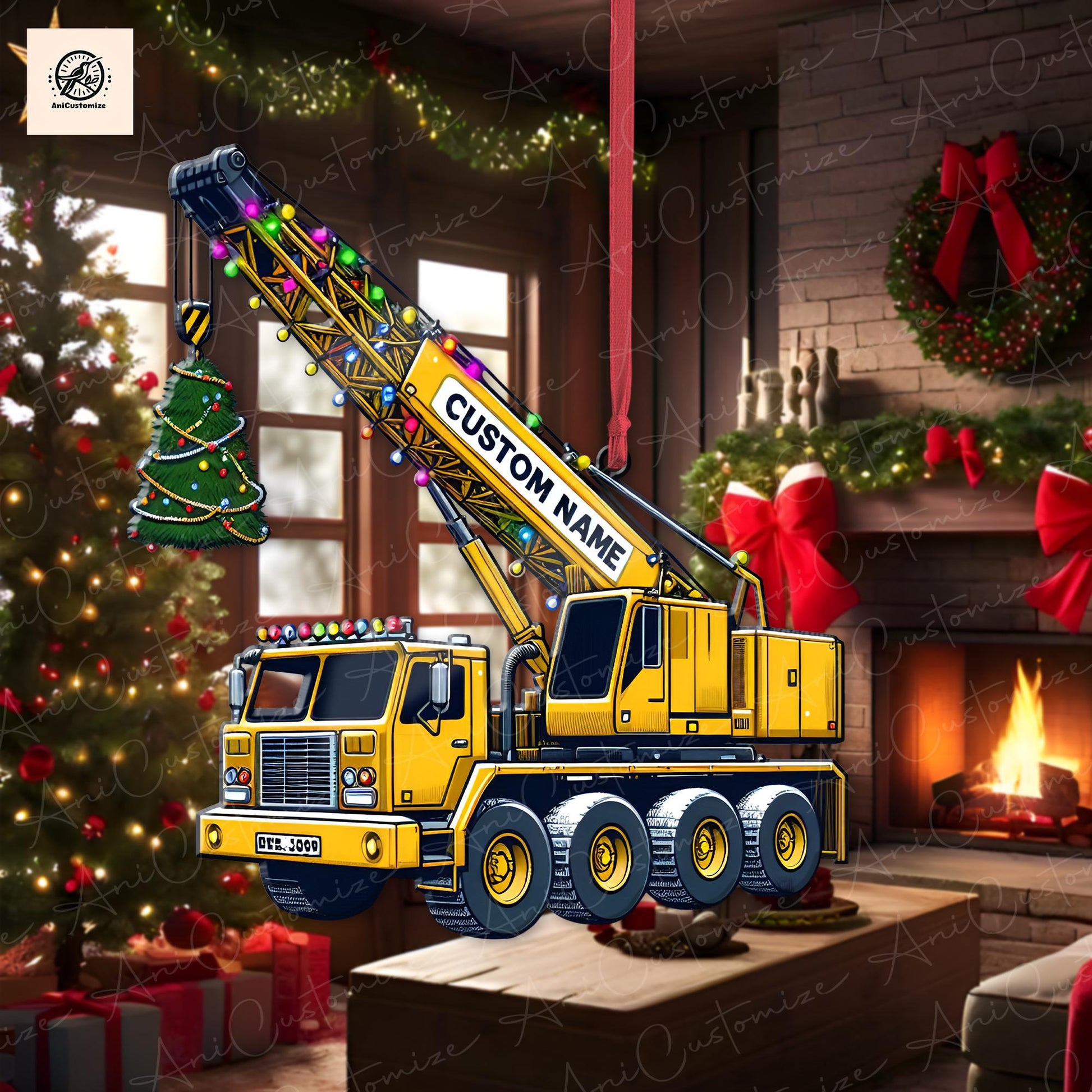 Personalized Crane Vehicles 2D FLAT Ornament, Heavy Equipment Operator Ornament, Excavator Car Ornament, Excavator Xmas Ornament,Digger Gift