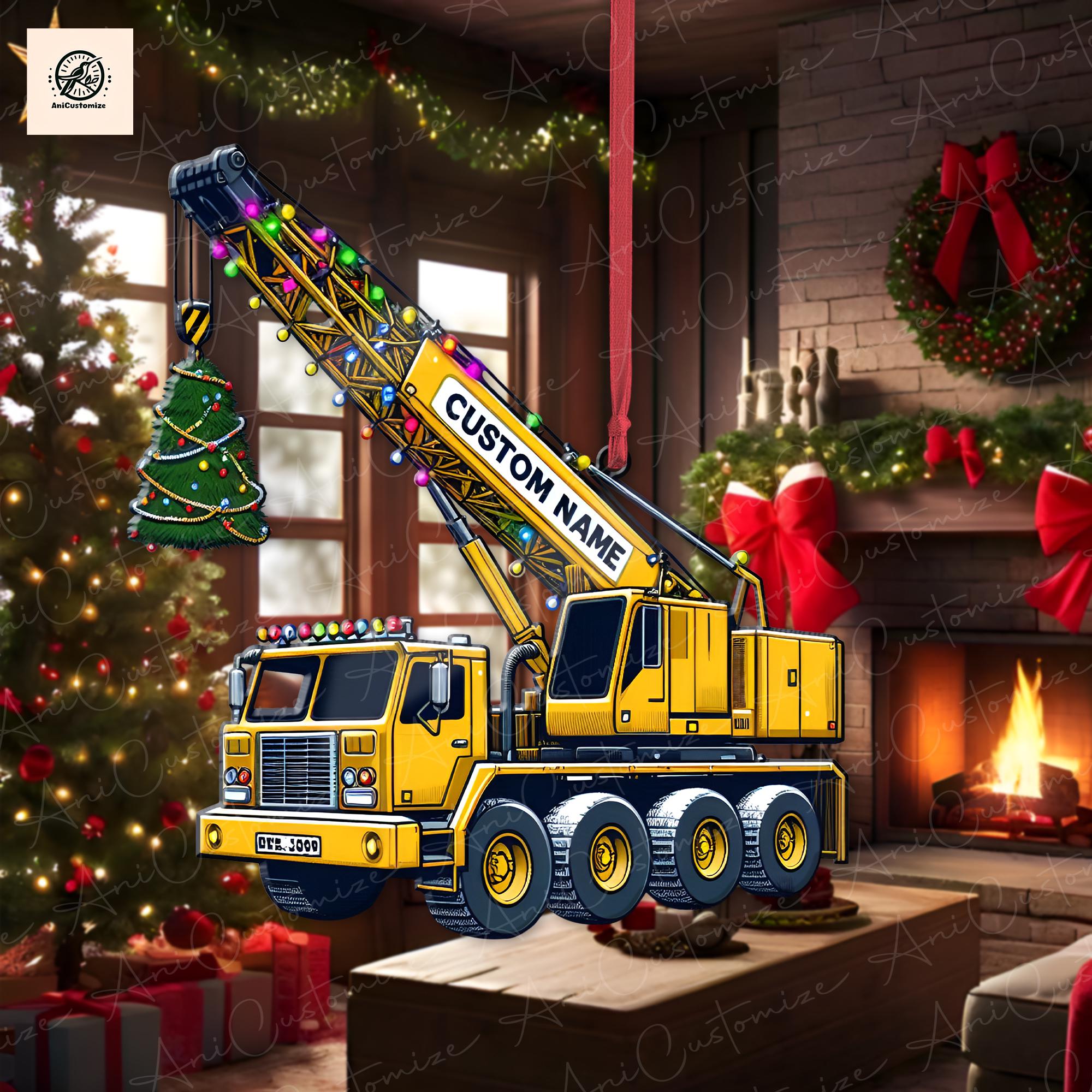 Personalized Crane Vehicles 2D FLAT Ornament, Heavy Equipment Operator Ornament, Excavator Car Ornament, Excavator Xmas Ornament,Digger Gift