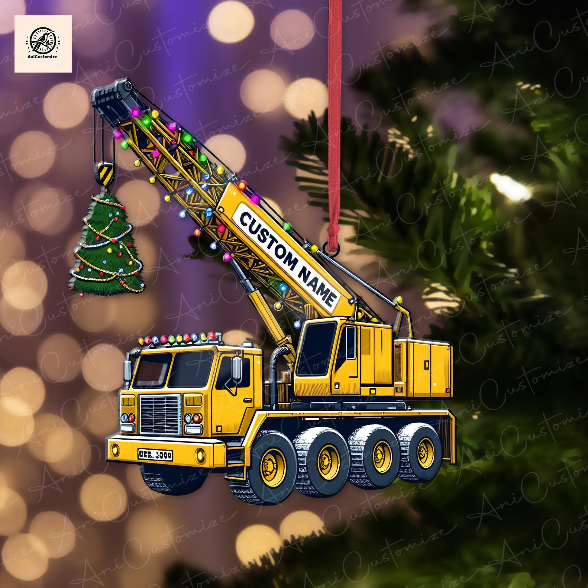 Personalized Crane Vehicles 2D FLAT Ornament, Heavy Equipment Operator Ornament, Excavator Car Ornament, Excavator Xmas Ornament,Digger Gift