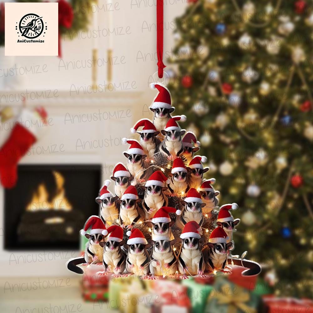 Christmas Sugar Glider 2D FLAT Ornament Decor, Sugar Glider Lover Decor, Xmas Animal Decor, Christmas Animal, Animal Lover Gift,Gift For Her