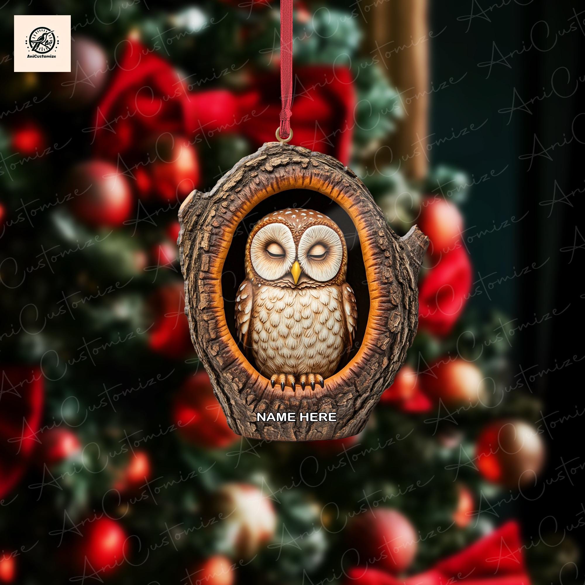 Personalized Sleeping Owl 2D FLAT Ornament, Owl Car Accessories, Owl Christmas Ornament, Bird Ornament, Holiday Gift for Owl Lover, Animal