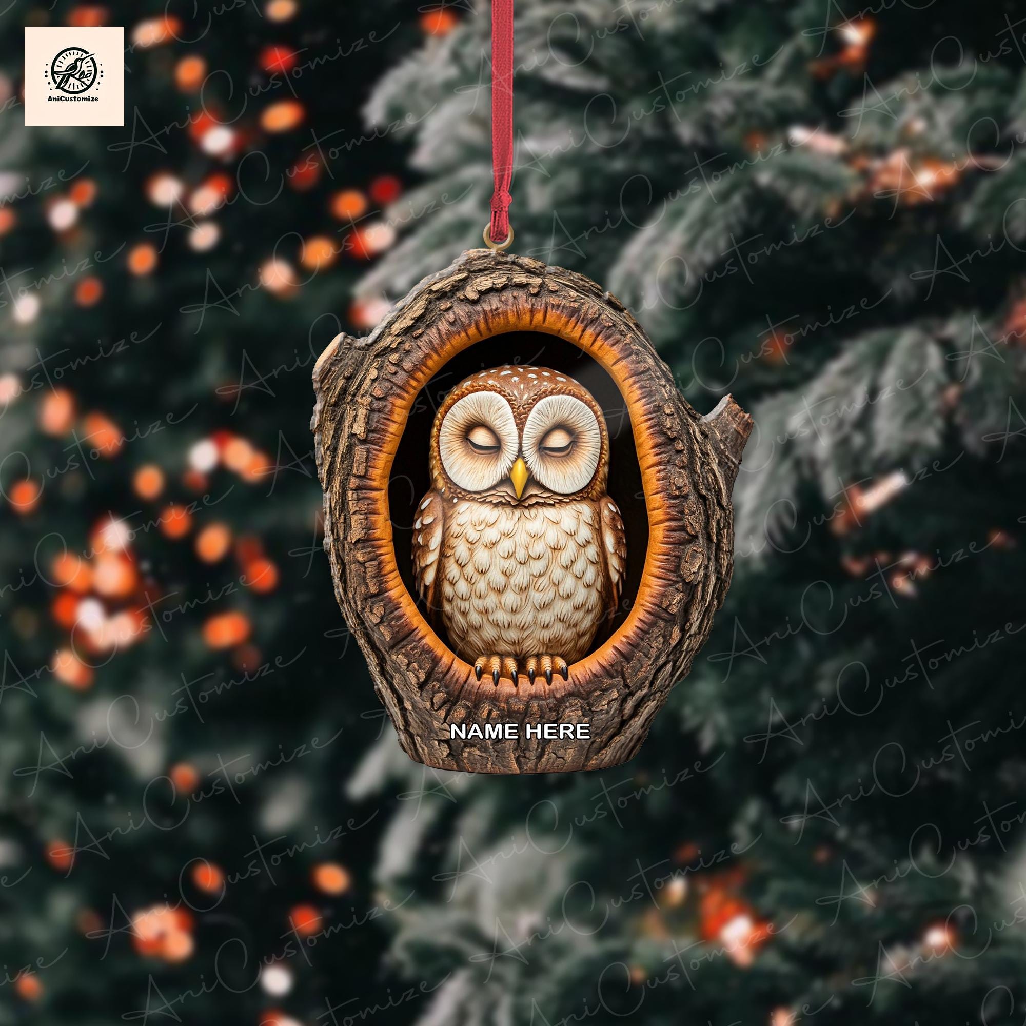 Personalized Sleeping Owl 2D FLAT Ornament, Owl Car Accessories, Owl Christmas Ornament, Bird Ornament, Holiday Gift for Owl Lover, Animal