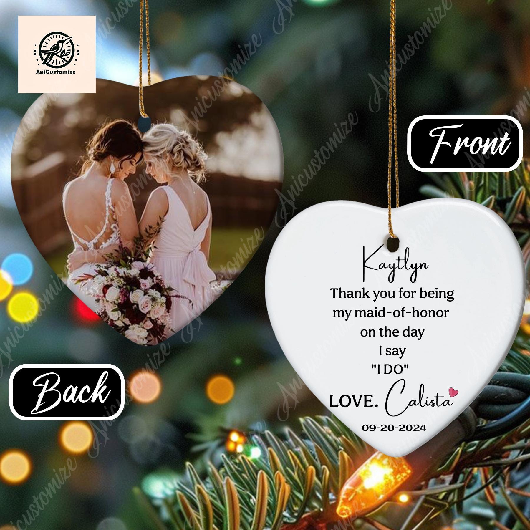 Custom Bridesmaid Wedding Christmas Ornament, Maid Of Honor Gift, Thank You Gift, Xmas Gift, Bridal Party Gift, Bridesmaid Proposal Gift