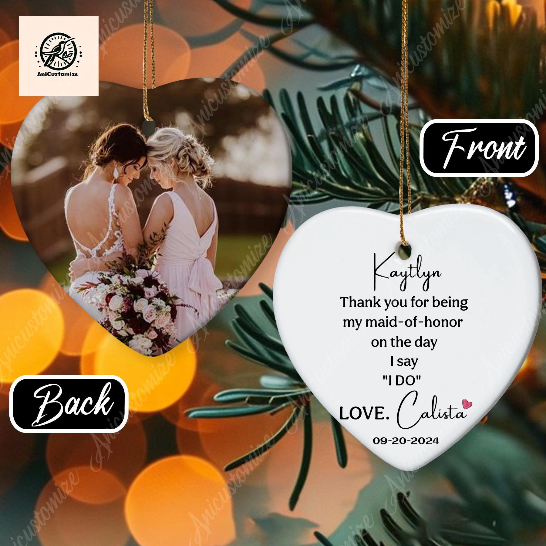 Custom Bridesmaid Wedding Christmas Ornament, Maid Of Honor Gift, Thank You Gift, Xmas Gift, Bridal Party Gift, Bridesmaid Proposal Gift