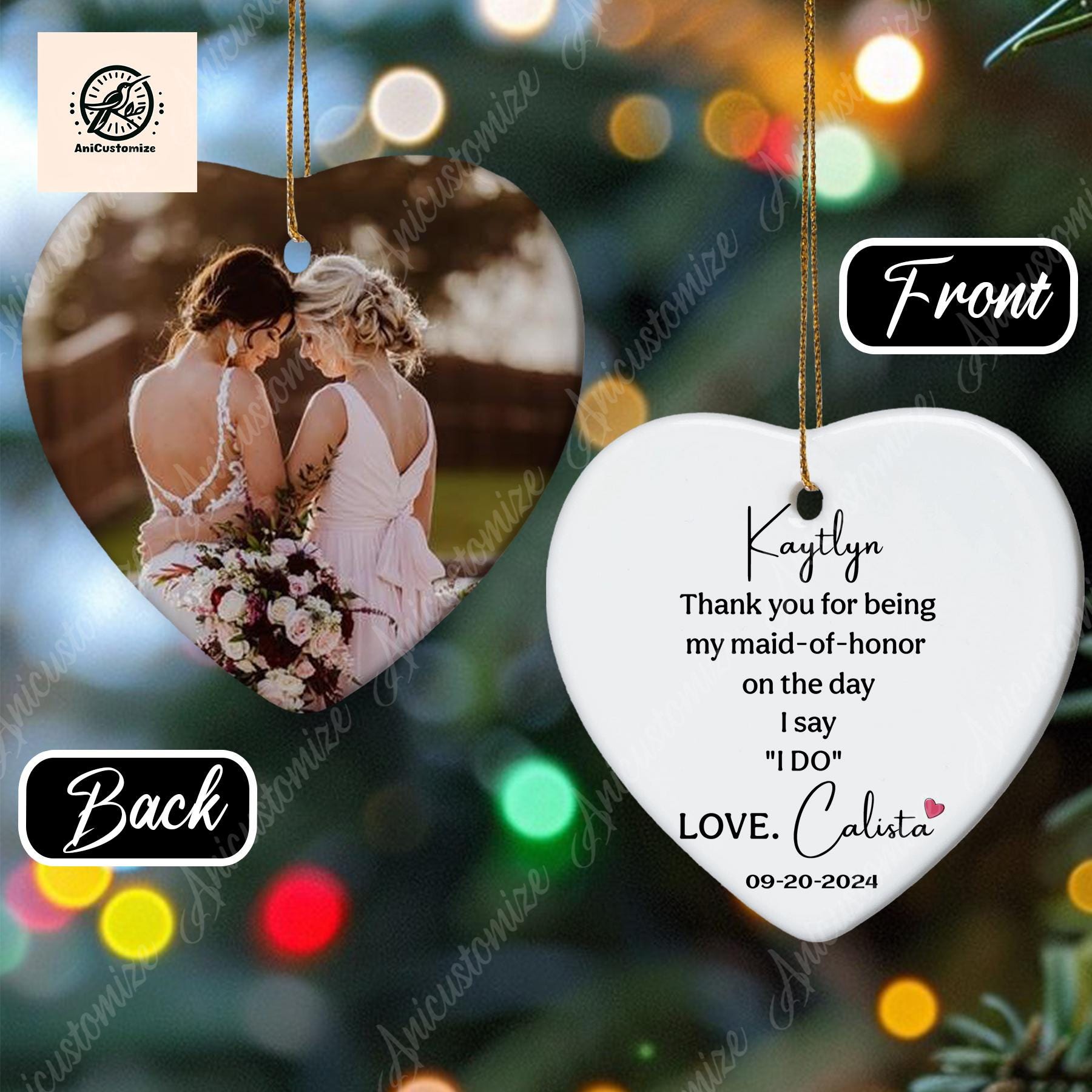 Custom Bridesmaid Wedding Christmas Ornament, Maid Of Honor Gift, Thank You Gift, Xmas Gift, Bridal Party Gift, Bridesmaid Proposal Gift