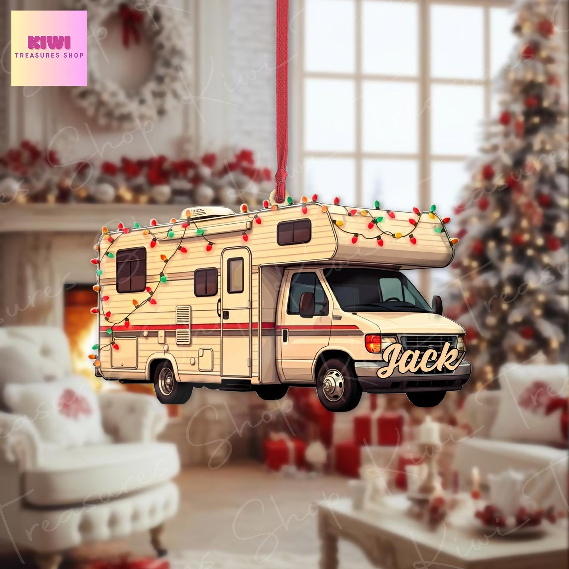 Personalized RV Christmas 2D FLAT Ornament, Xmas Tree Decoration, Custom Name Gift For Recreational Vehicle, Travel,Camping Lover,Motor Home