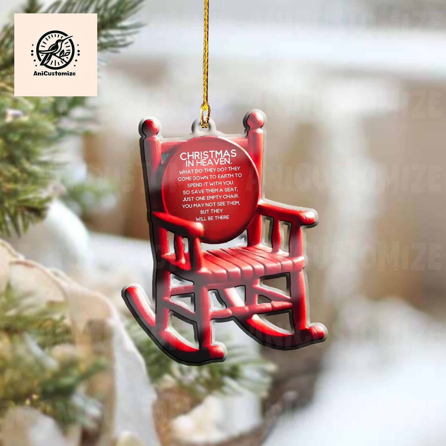 Christmas In Heaven 2D FLAT Ornament, Christmas Memorial Gift, Save A Chair Decor, Empty Chair Sympathy, Remembrance Loved One in Heaven