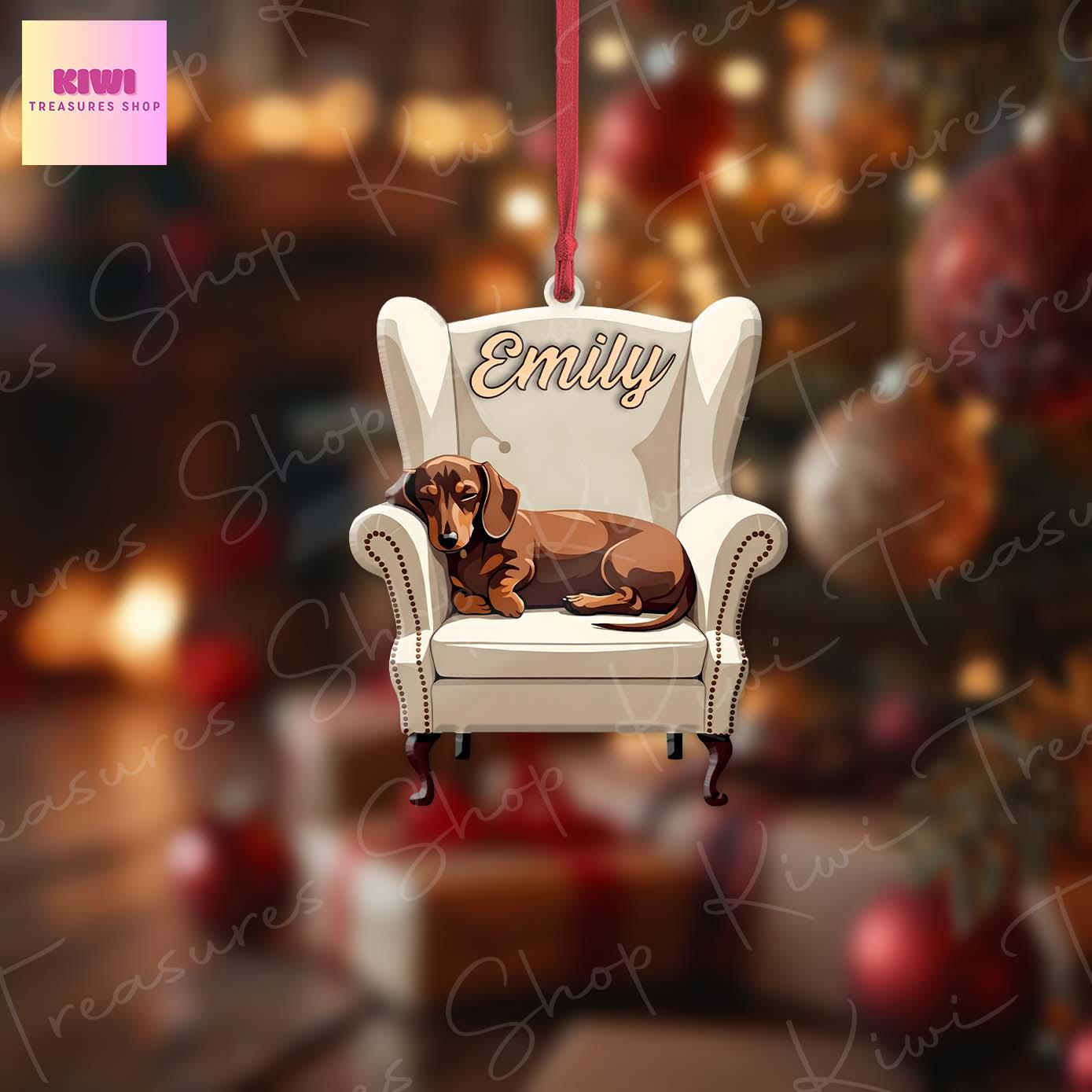 Personalized Dachshund Christmas Acrylic Ornament, 2D Flat ornament, Xmas Decoration, Xmas Tree, Custom Name Gift For Her, Dachshund Dog Mom