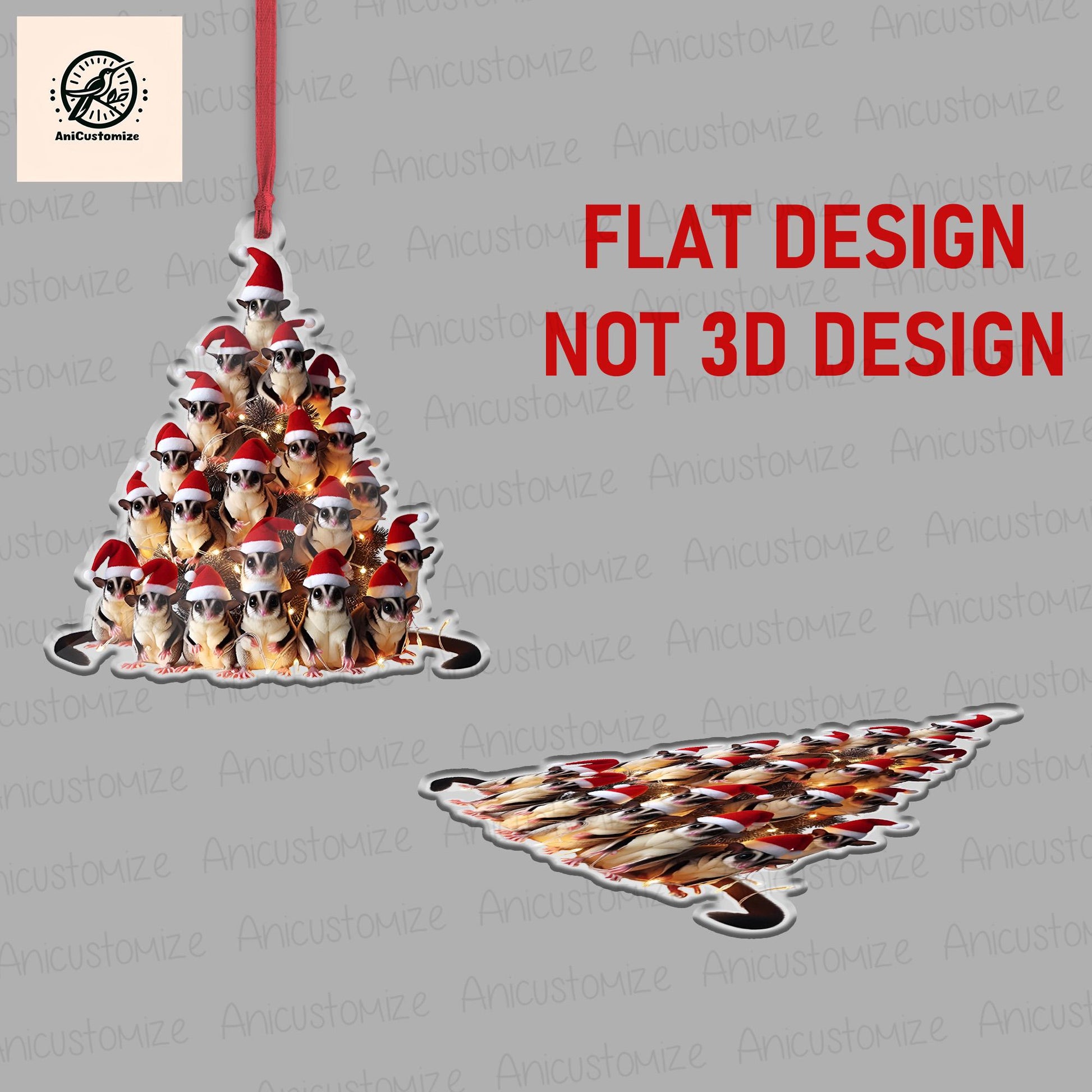 Christmas Sugar Glider 2D FLAT Ornament Decor, Sugar Glider Lover Decor, Xmas Animal Decor, Christmas Animal, Animal Lover Gift,Gift For Her