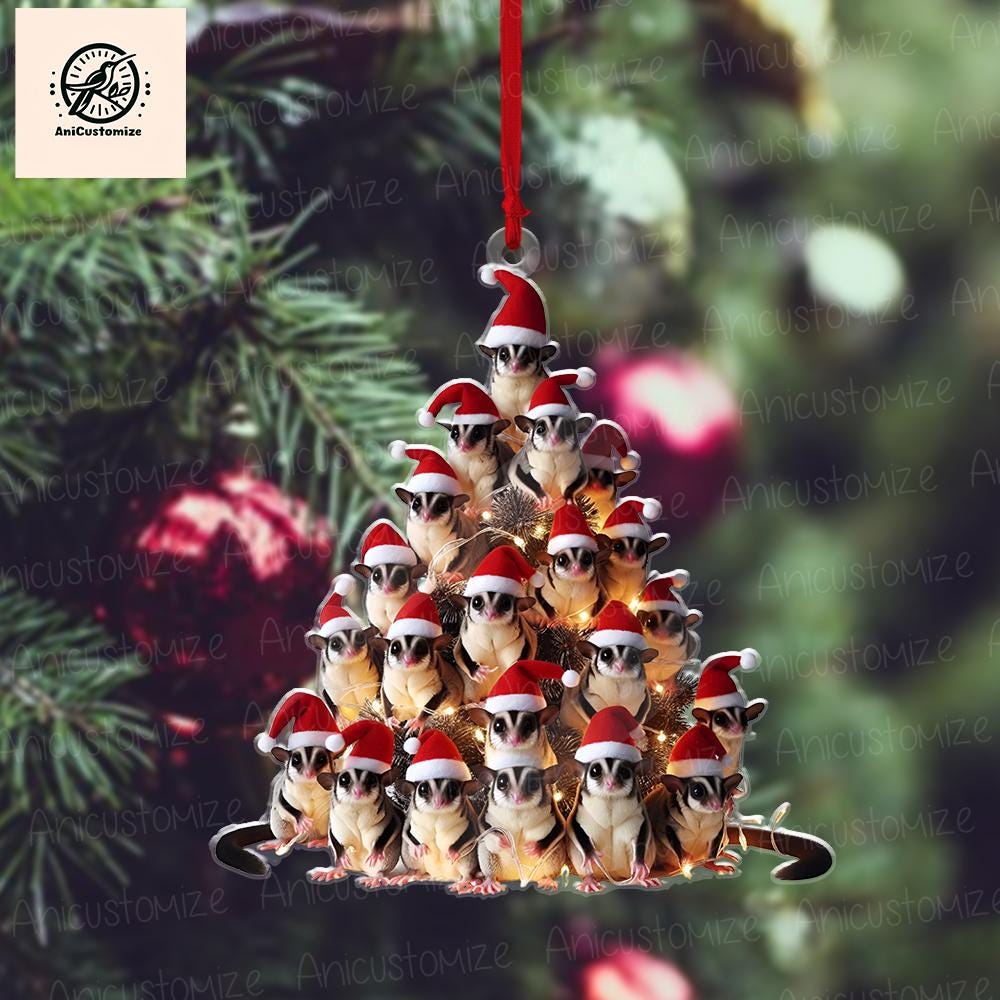Christmas Sugar Glider 2D FLAT Ornament Decor, Sugar Glider Lover Decor, Xmas Animal Decor, Christmas Animal, Animal Lover Gift,Gift For Her