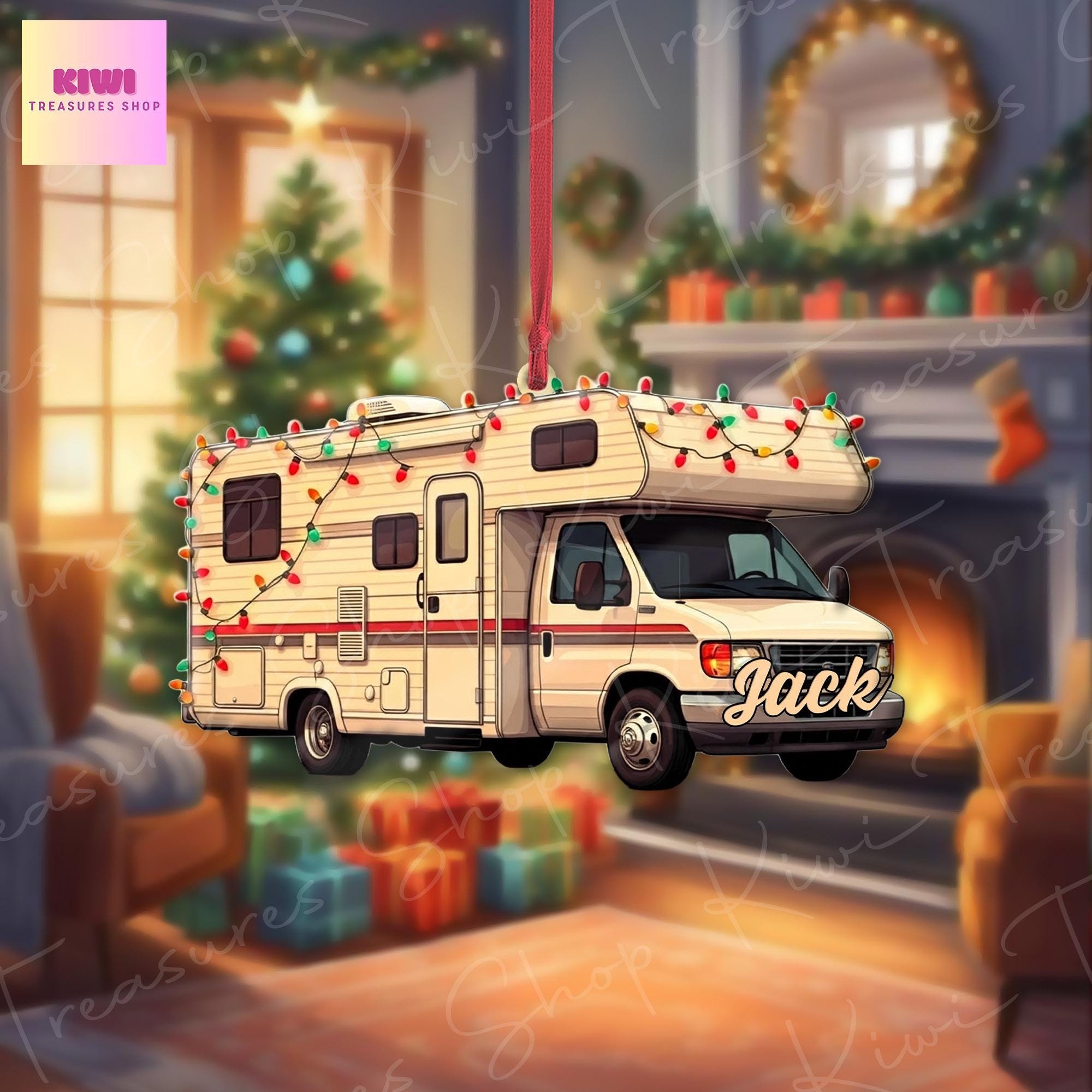 Personalized RV Christmas 2D FLAT Ornament, Xmas Tree Decoration, Custom Name Gift For Recreational Vehicle, Travel,Camping Lover,Motor Home