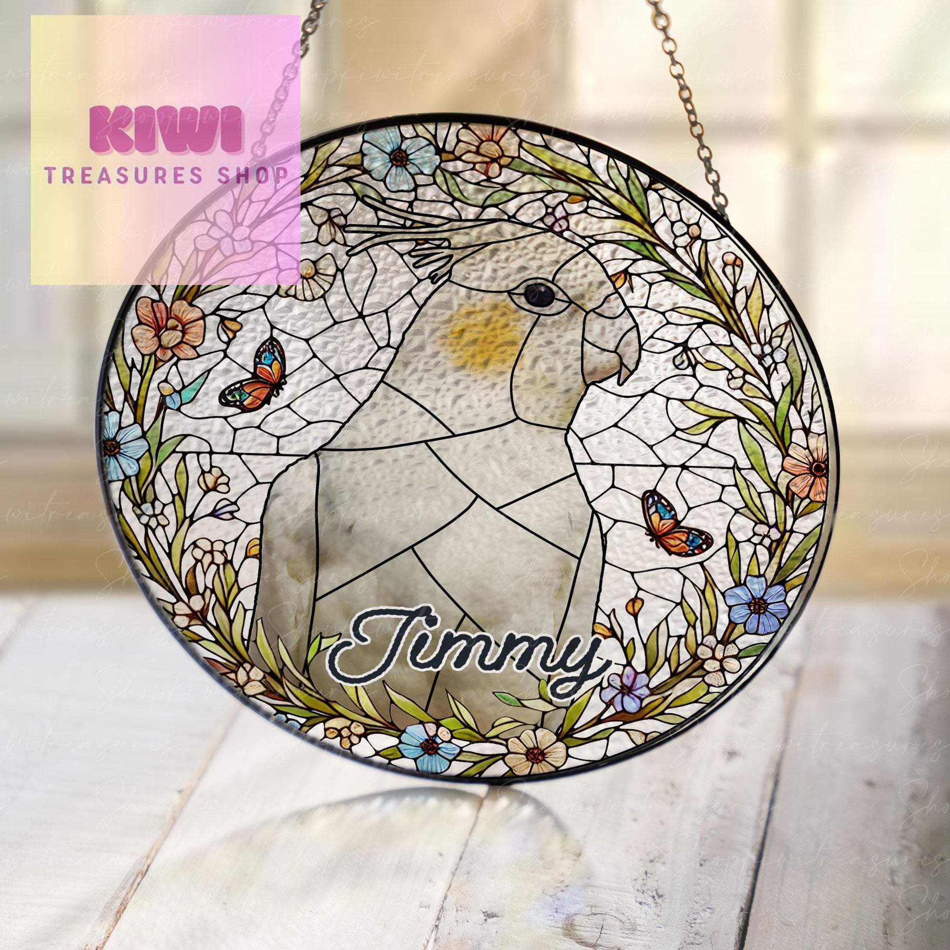 Custom Cockatiel Glass Suncatcher, Cockatiel Glass Memorial, Custom Cockatiel Portrait from Photo, Sympathy Gifts, glass bird suncatcher