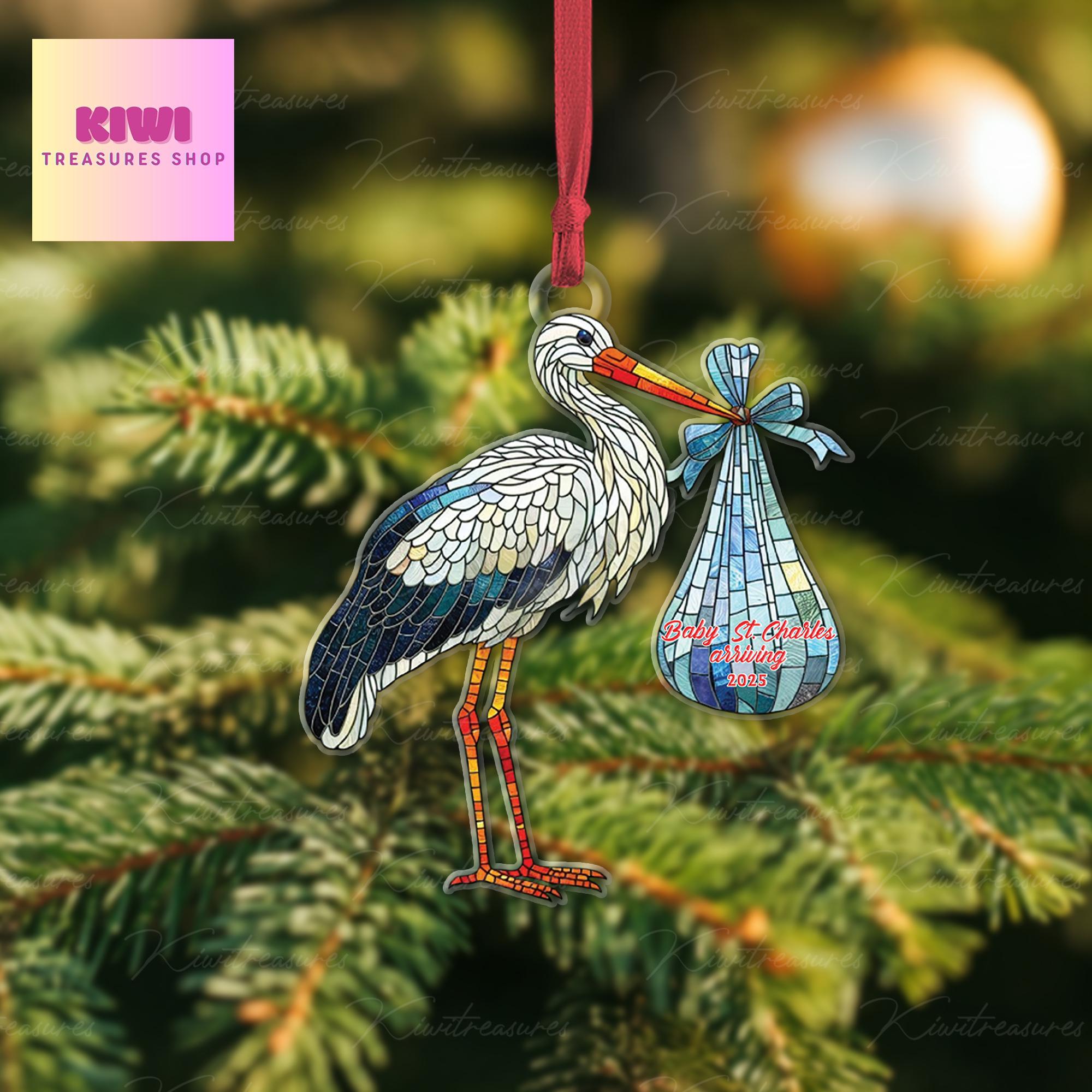 Personalized Expecting Baby FLAT Ornament, Christmas mommy to be ornament, pregnancy announcement christmas gift, family of 3