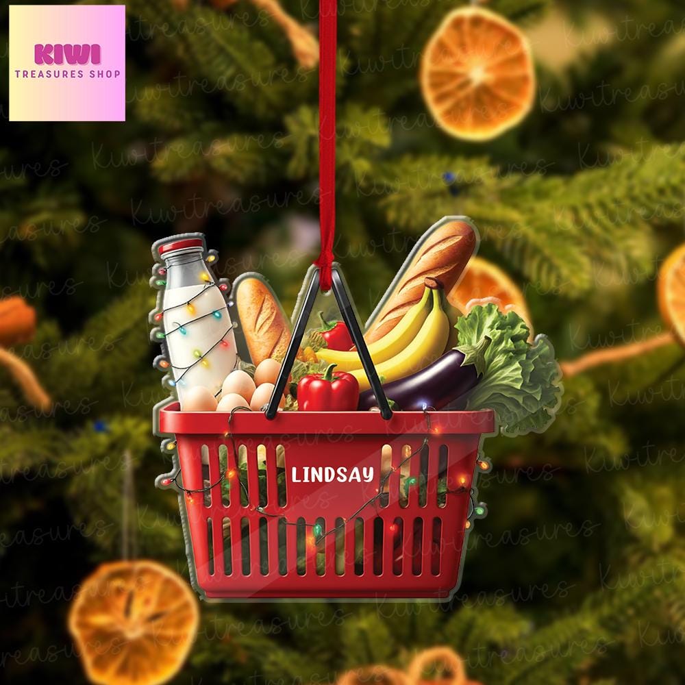 Personalized Shopping basket food FLAT Ornament, Vegetables ornament, fresh food ornament, Shopping lover gift, 2D flat ornament gift