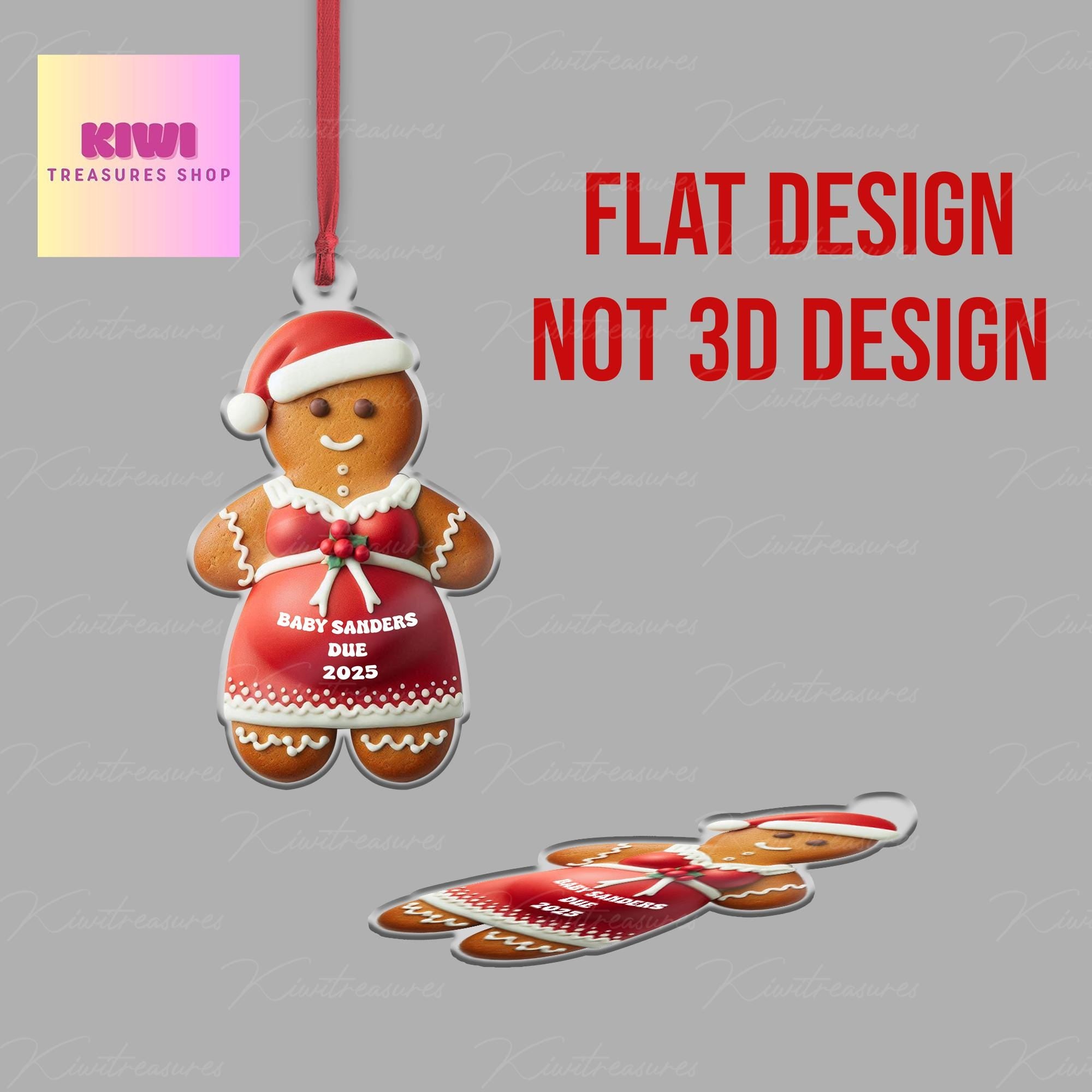 Personalized Expecting Baby gingerbread FLAT Ornament, Christmas mommy to be ornament, pregnancy announcement christmas gift, cute ornament