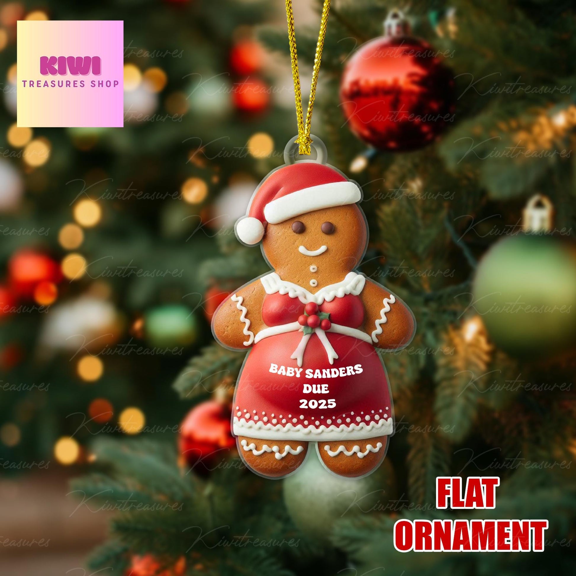 Personalized Expecting Baby gingerbread FLAT Ornament, Christmas mommy to be ornament, pregnancy announcement christmas gift, cute ornament