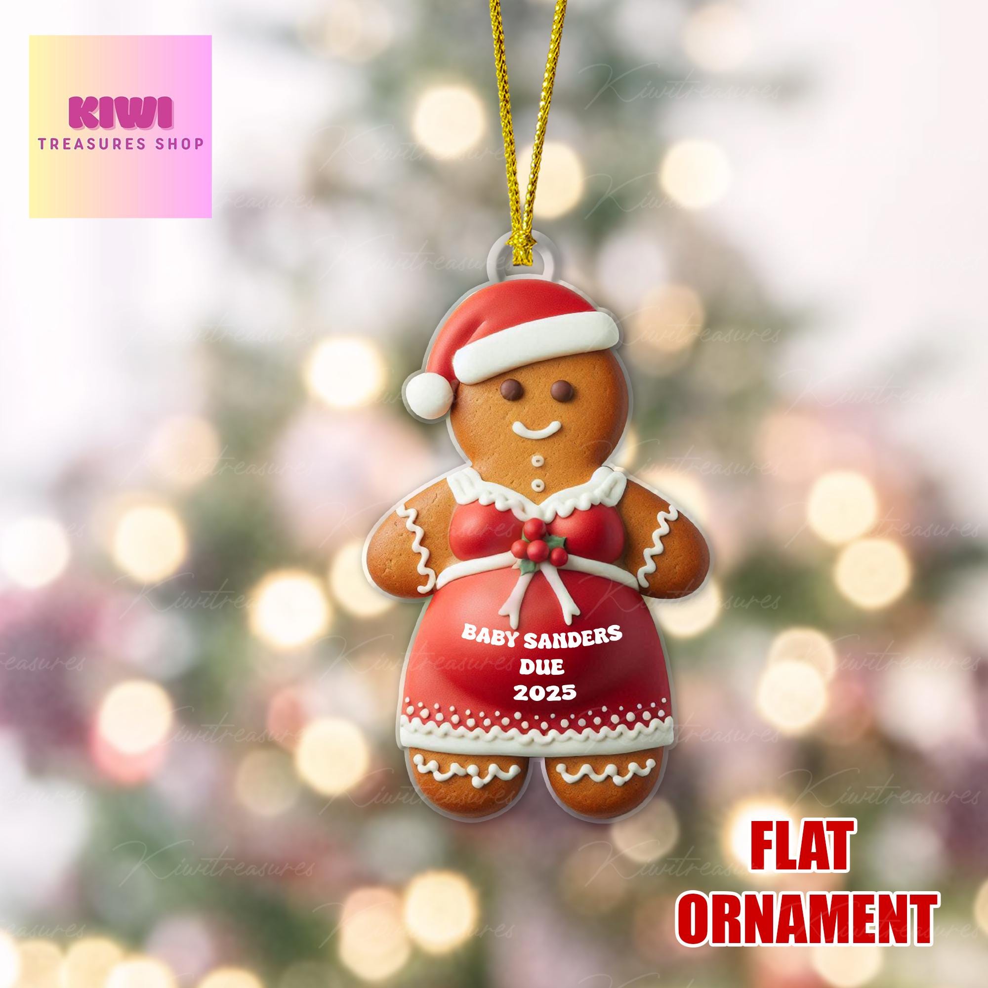 Personalized Expecting Baby gingerbread FLAT Ornament, Christmas mommy to be ornament, pregnancy announcement christmas gift, cute ornament