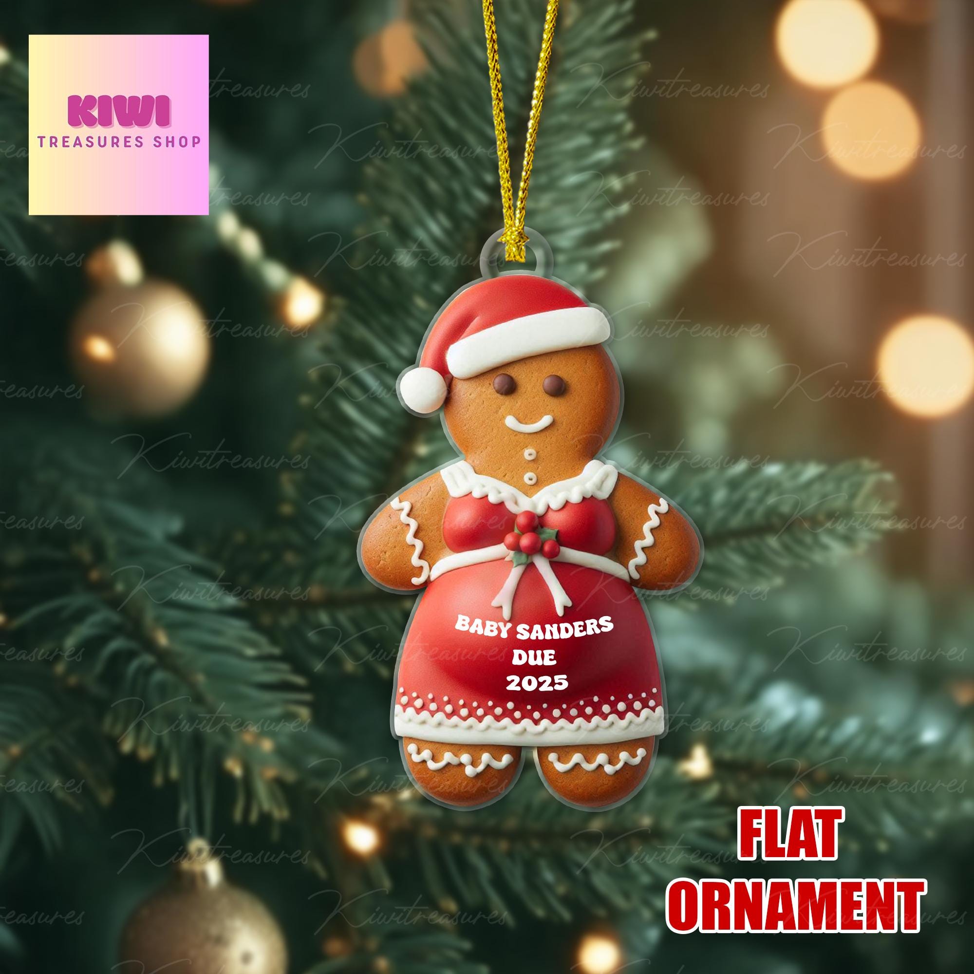 Personalized Expecting Baby gingerbread FLAT Ornament, Christmas mommy to be ornament, pregnancy announcement christmas gift, cute ornament