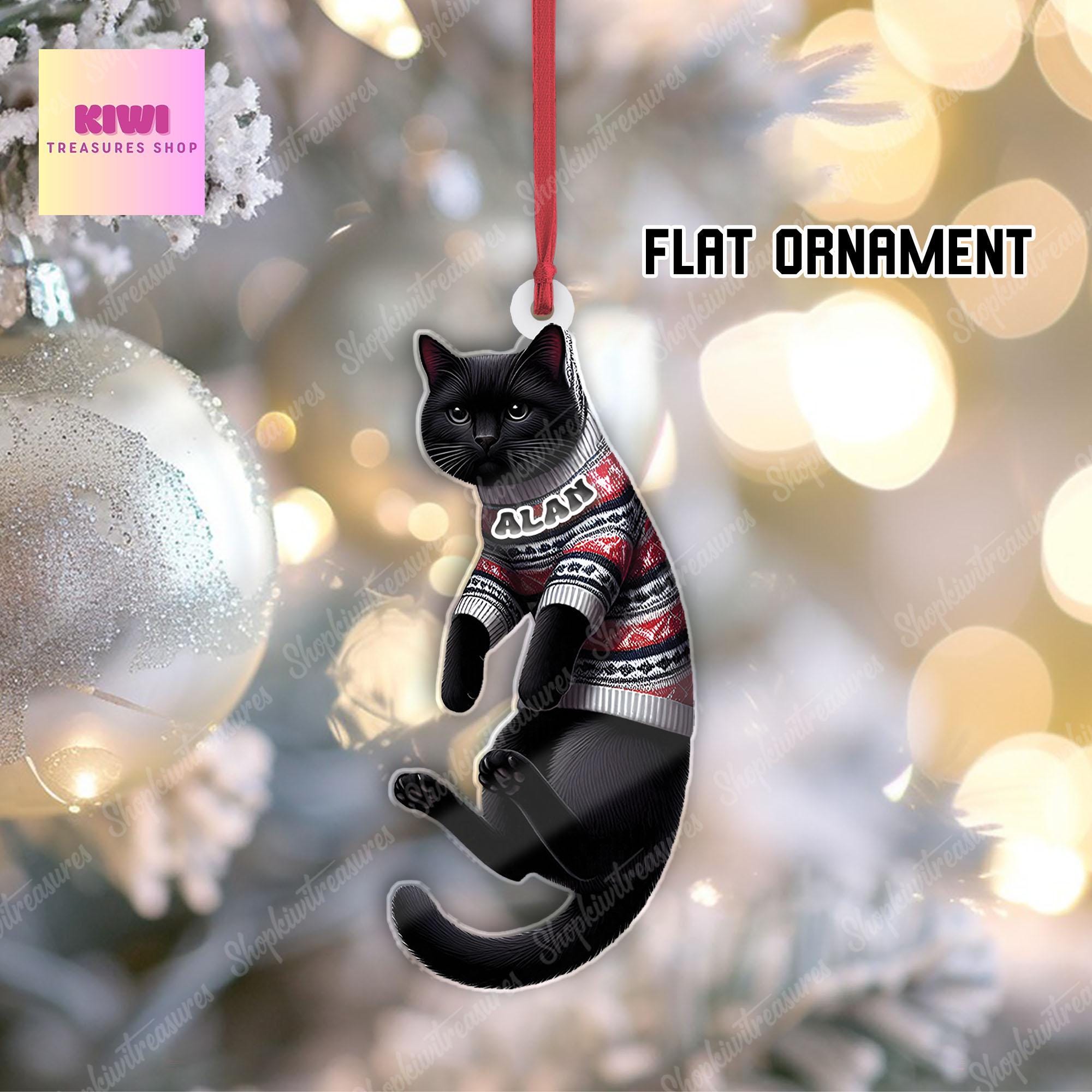 Custom Black Cat Ornament • Personalized Pet Flat Christmas Decoration