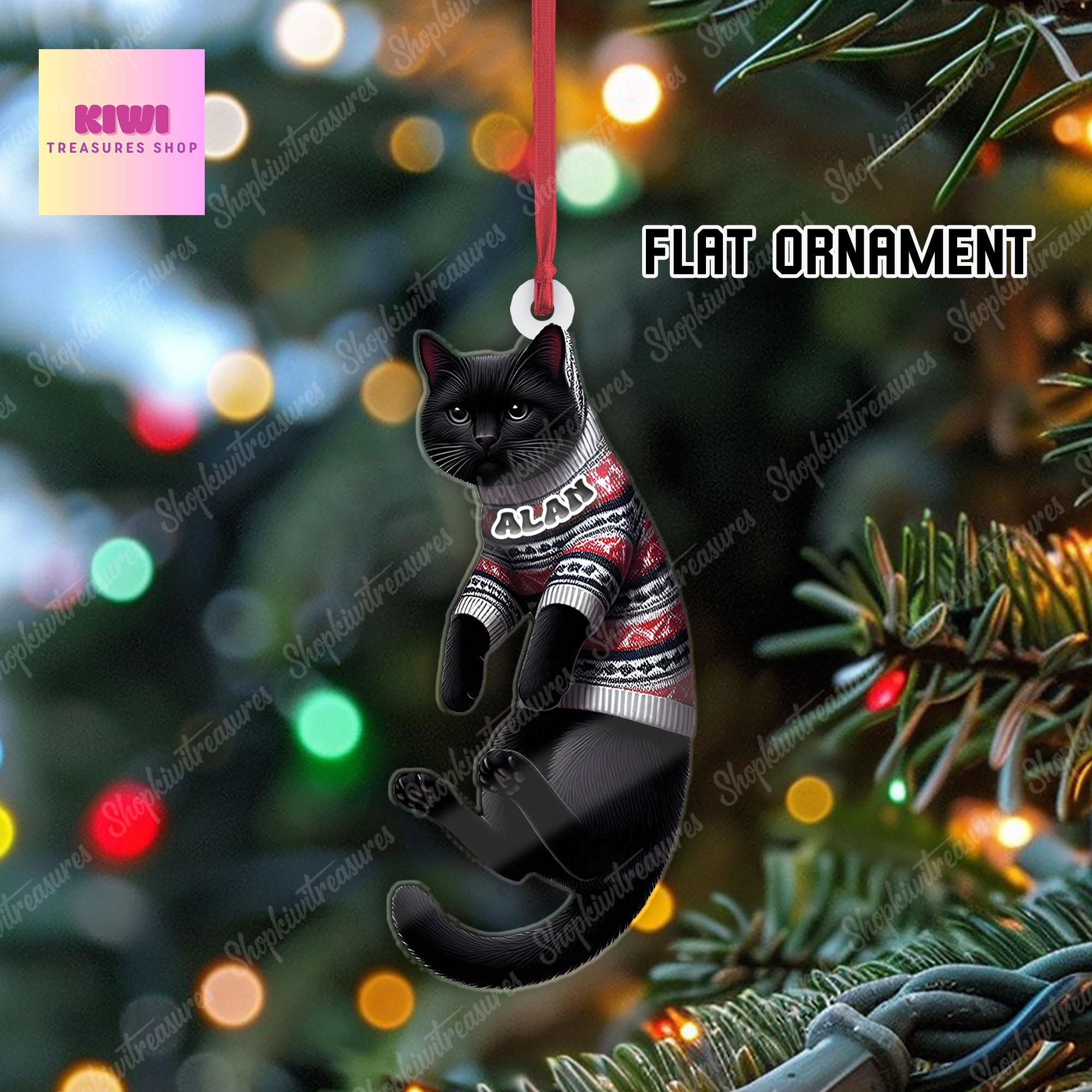Custom Black Cat Ornament • Personalized Pet Flat Christmas Decoration