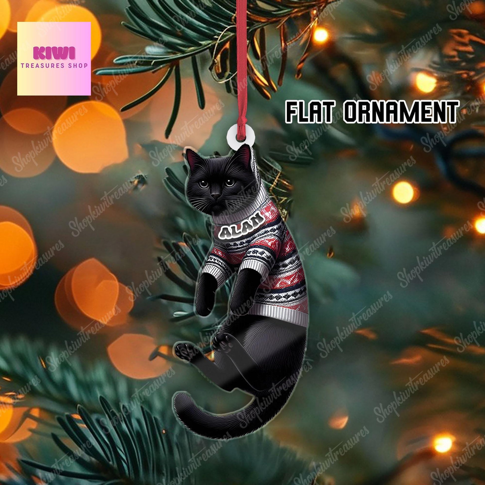 Custom Black Cat Ornament • Personalized Pet Flat Christmas Decoration