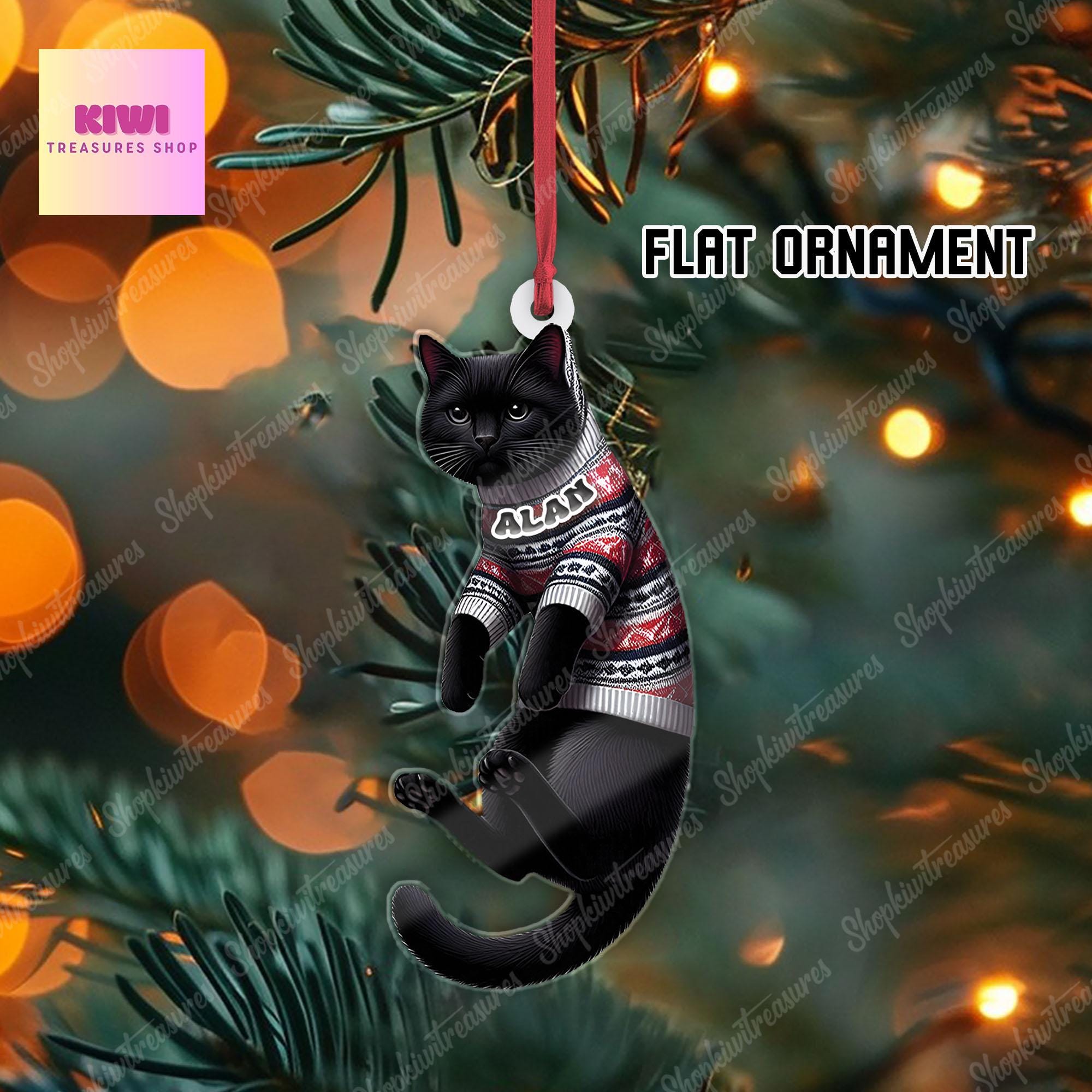 Custom Black Cat Ornament • Personalized Pet Flat Christmas Decoration
