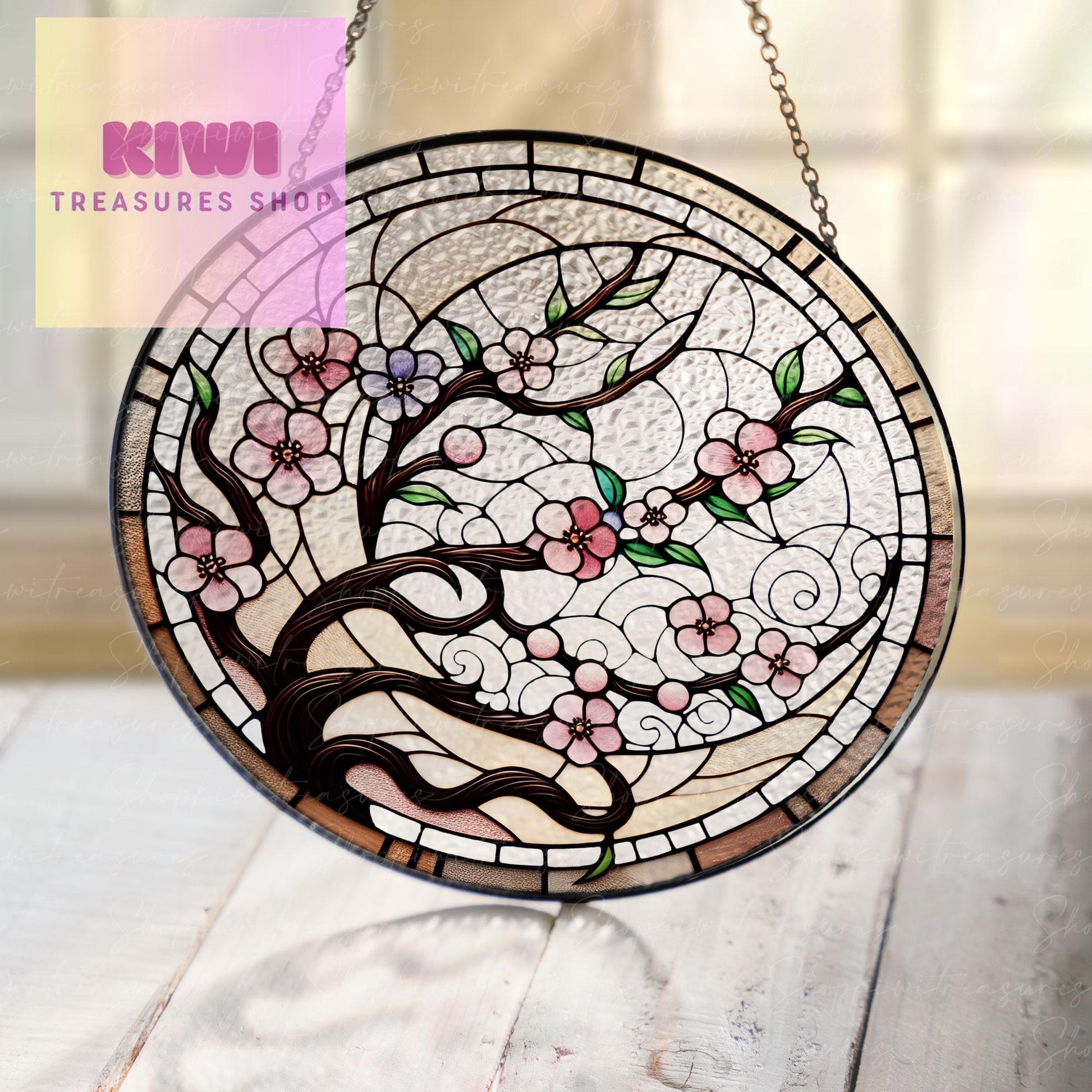 Crescent Moon with Sakura GLASS Sun Catcher | Cherry Blossom Ornament | Cherry Blossom Lover Gift | Gift for Mom | Wall Art Decor