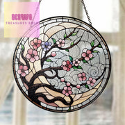 Crescent Moon with Sakura GLASS Sun Catcher | Cherry Blossom Ornament | Cherry Blossom Lover Gift | Gift for Mom | Wall Art Decor