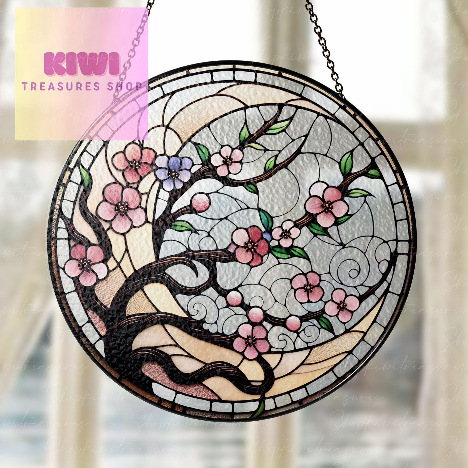 Crescent Moon with Sakura GLASS Sun Catcher | Cherry Blossom Ornament | Cherry Blossom Lover Gift | Gift for Mom | Wall Art Decor