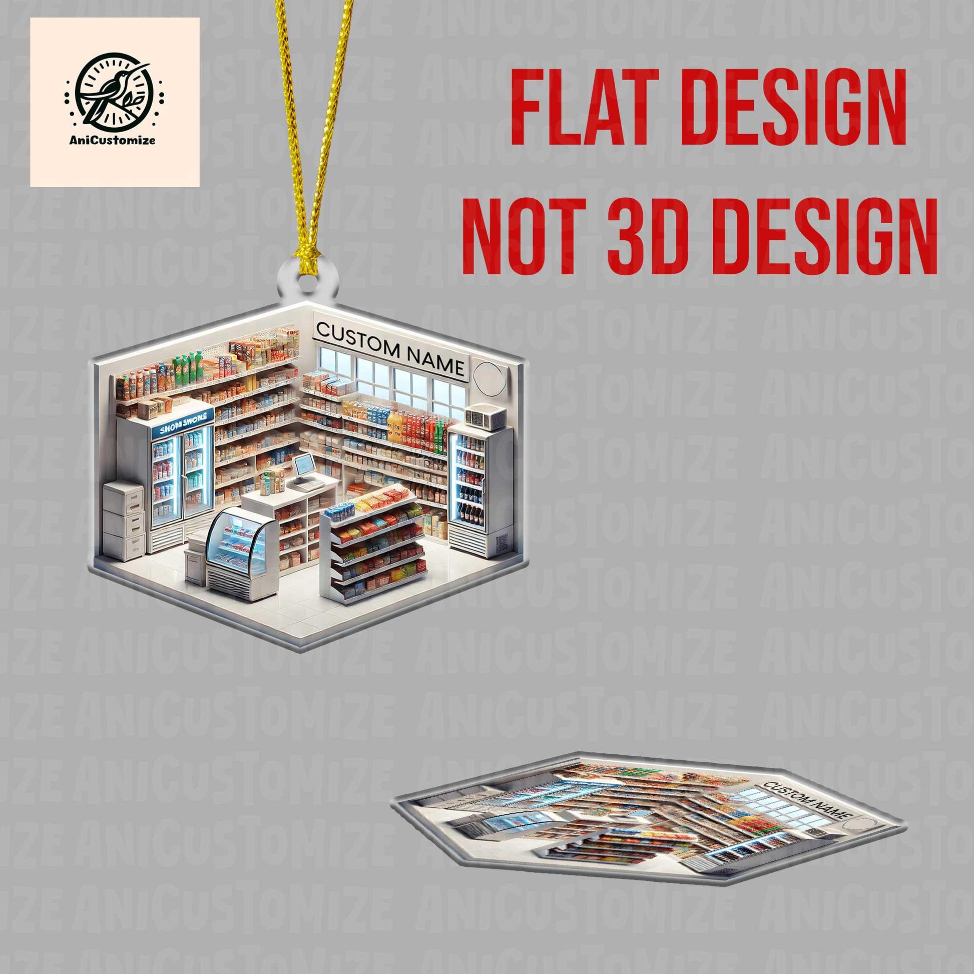 Personalized Convenience Store Christmas 2D Ornament, Convenience Shop Ornament, Convenience Grocery Ornament, Grocery Shop Holiday Decor