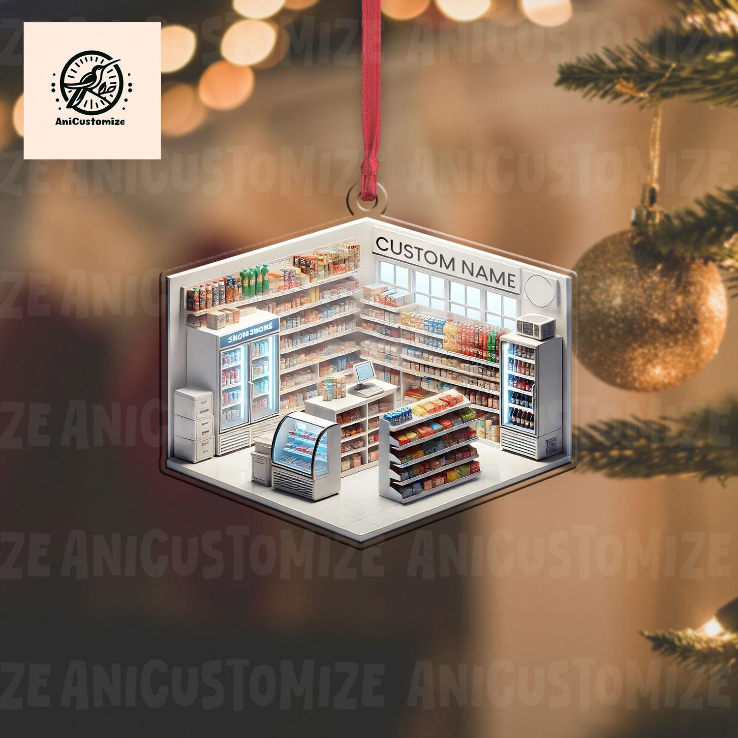 Personalized Convenience Store Christmas 2D Ornament, Convenience Shop Ornament, Convenience Grocery Ornament, Grocery Shop Holiday Decor