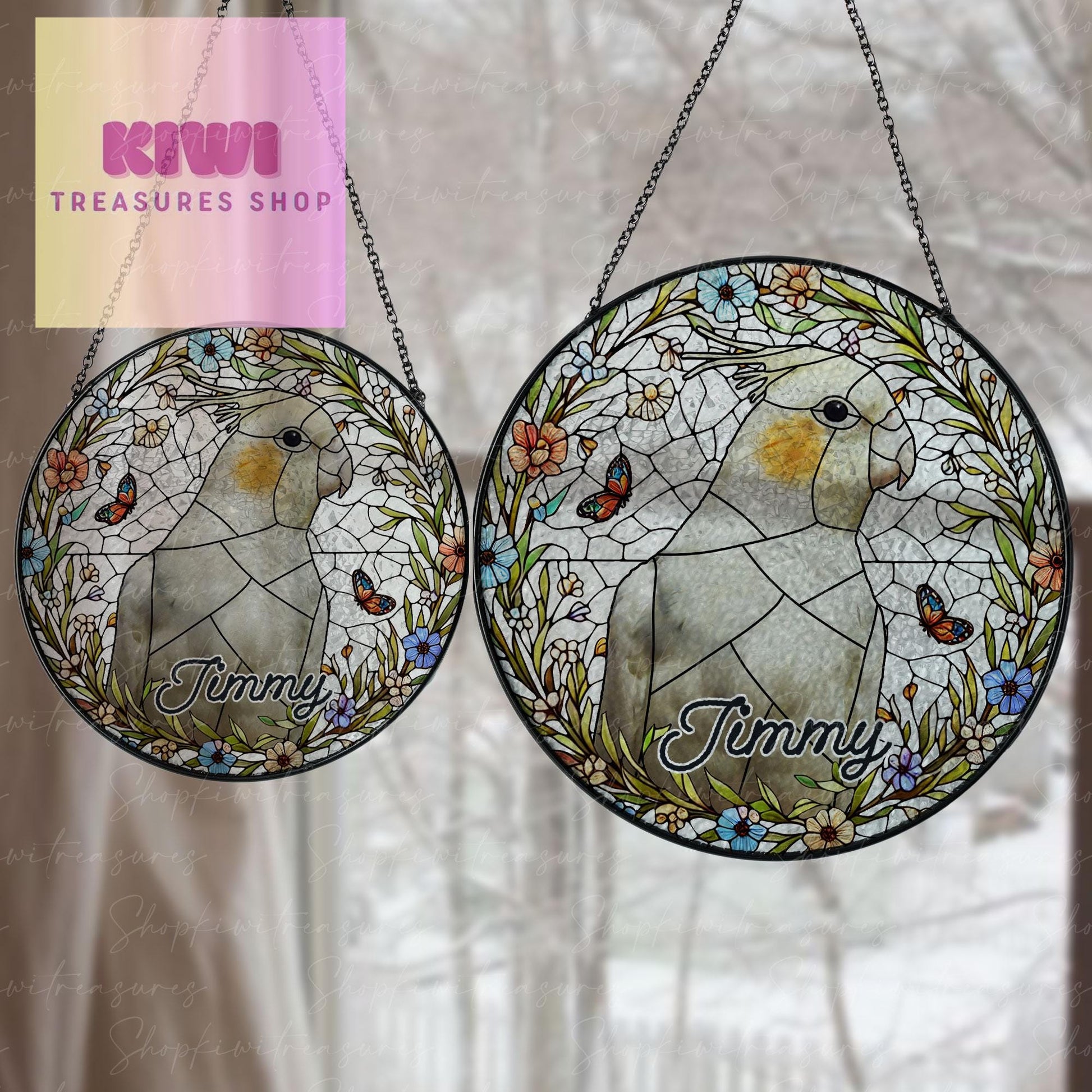 Custom Cockatiel Glass Suncatcher, Cockatiel Glass Memorial, Custom Cockatiel Portrait from Photo, Sympathy Gifts, glass bird suncatcher