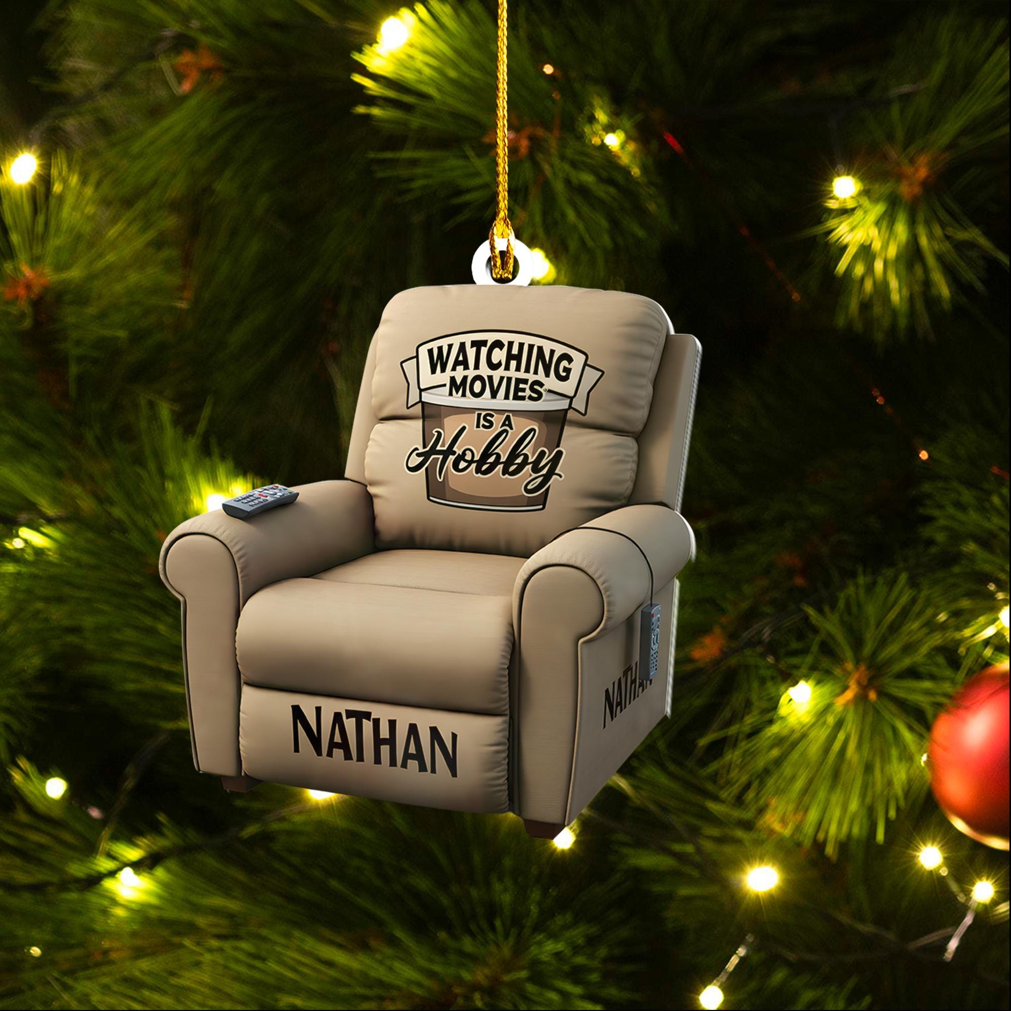 Personalized recliner chair 2D FLAT ornament, watching recliner chair movies ornament, xmas gift for movie lovers, recliner chair