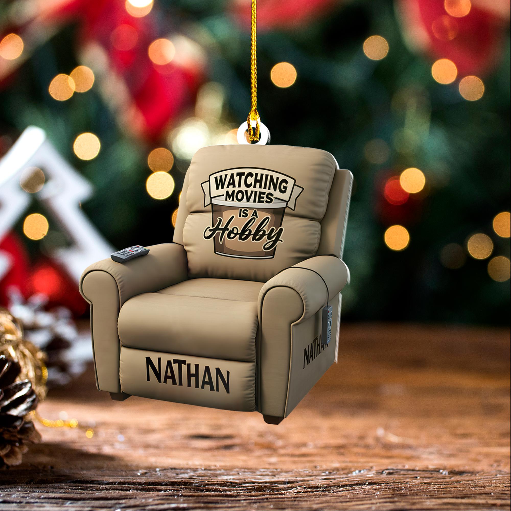 Personalized recliner chair 2D FLAT ornament, watching recliner chair movies ornament, xmas gift for movie lovers, recliner chair