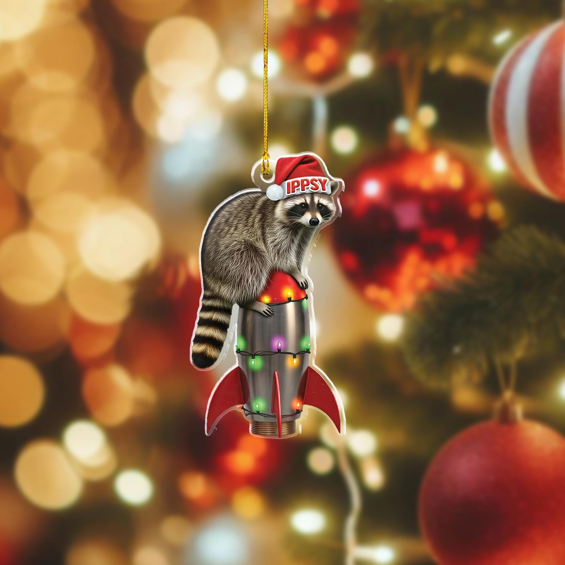 Personalized rocket FLAT ornament, 2d Flat raccoon ornament, rocket ornament, gift for boys, christmas tree hanging, funny raccoon