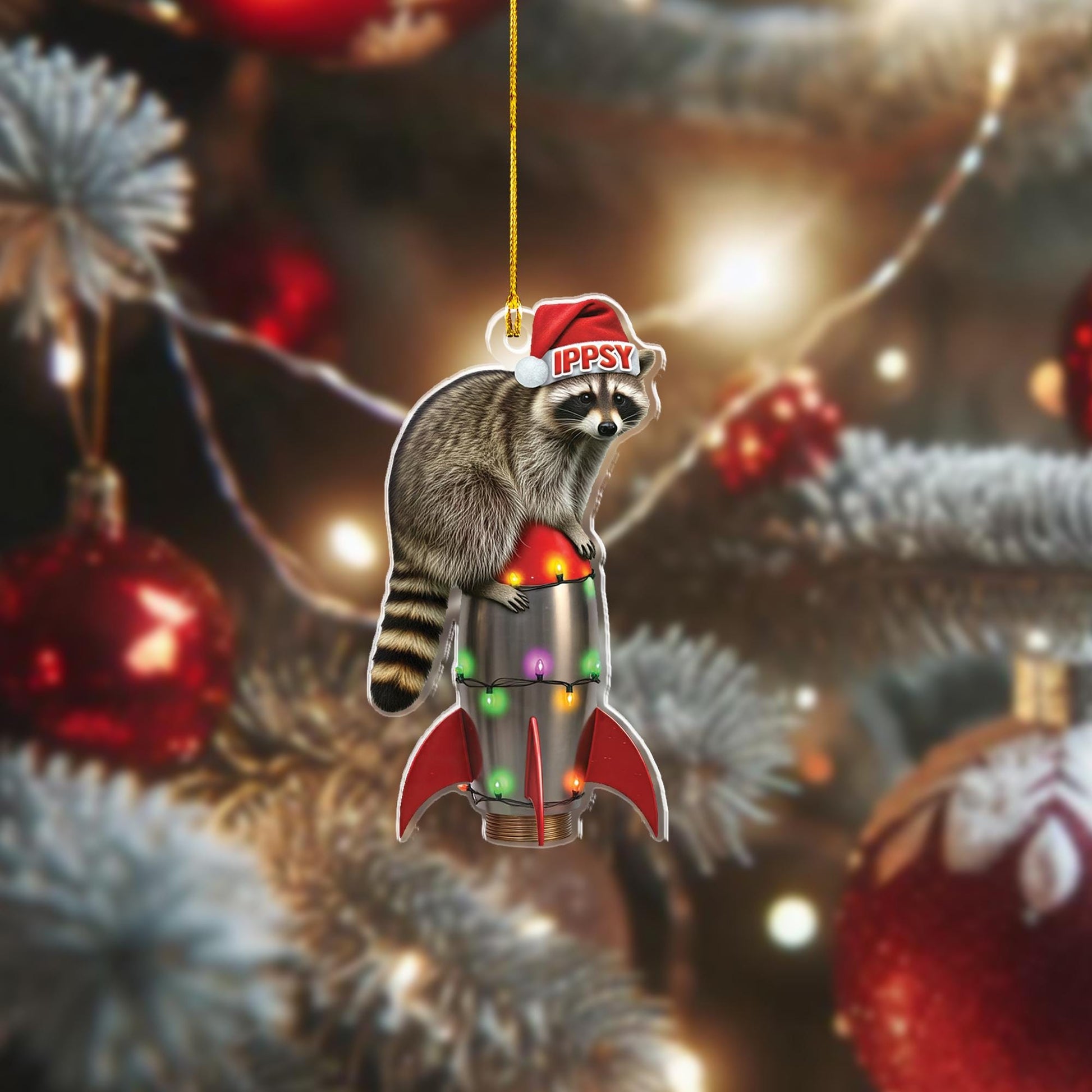 Personalized rocket FLAT ornament, 2d Flat raccoon ornament, rocket ornament, gift for boys, christmas tree hanging, funny raccoon