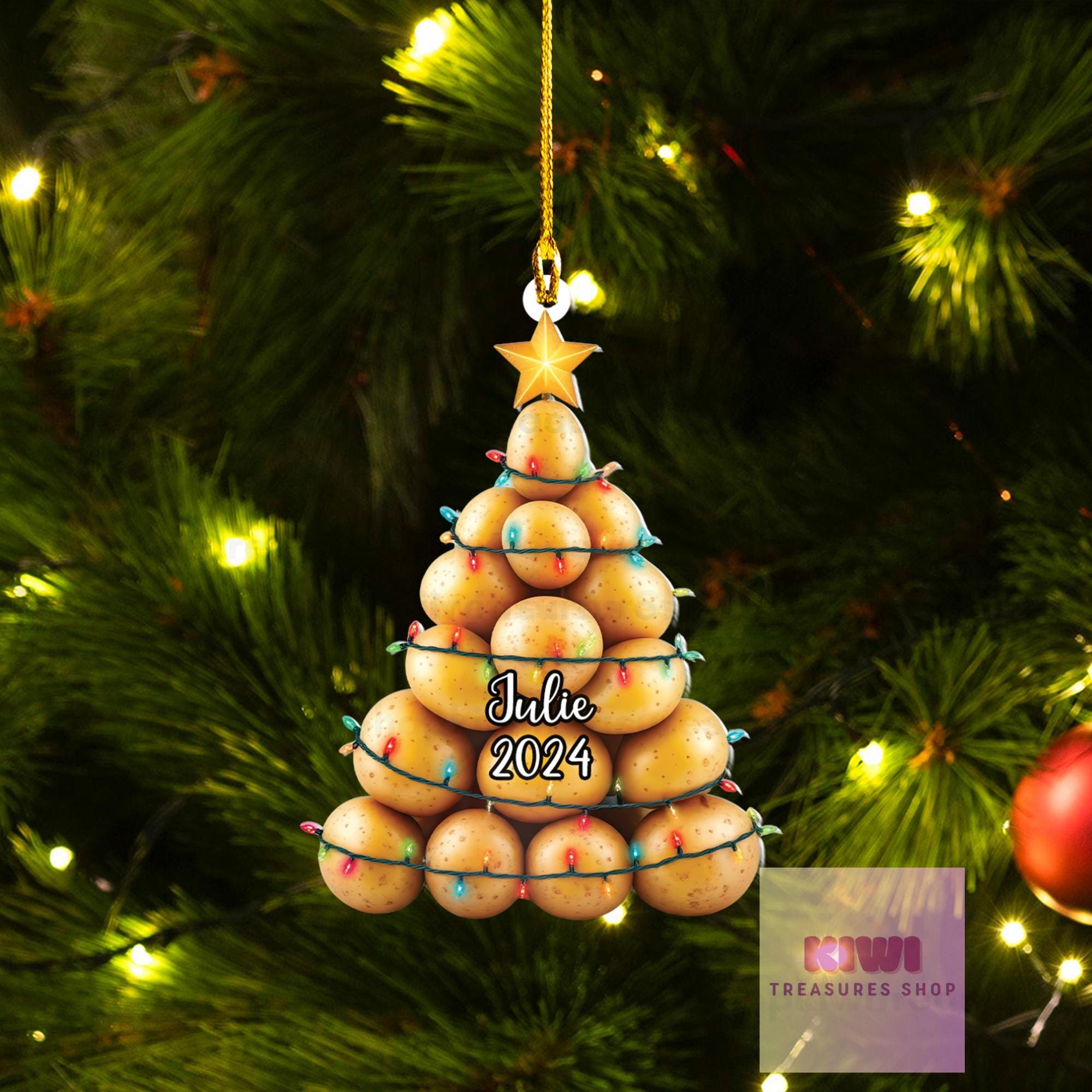 Personalized Potato Christmas tree FLAT Ornament, potatoes ornament, christmas tree hanging, potato lover gift, FLAT 2d ornament