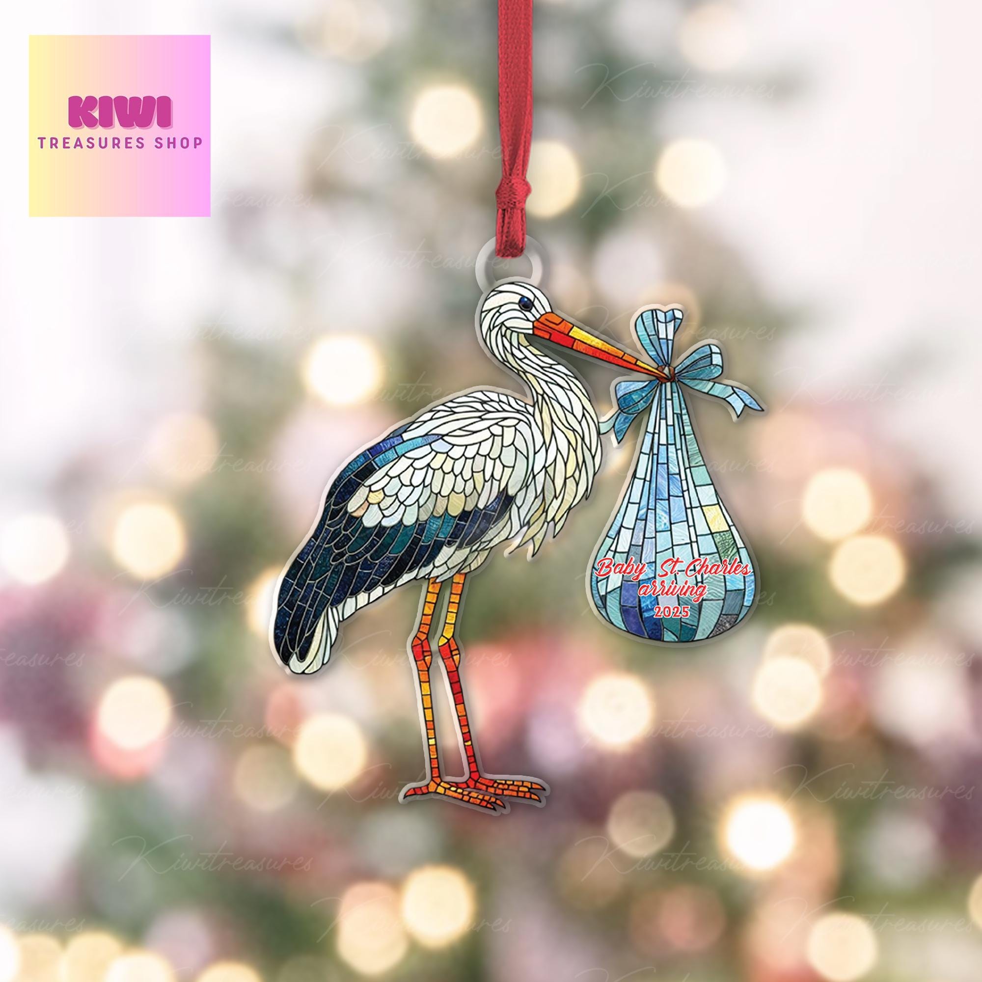 Personalized Expecting Baby FLAT Ornament, Christmas mommy to be ornament, pregnancy announcement christmas gift, family of 3