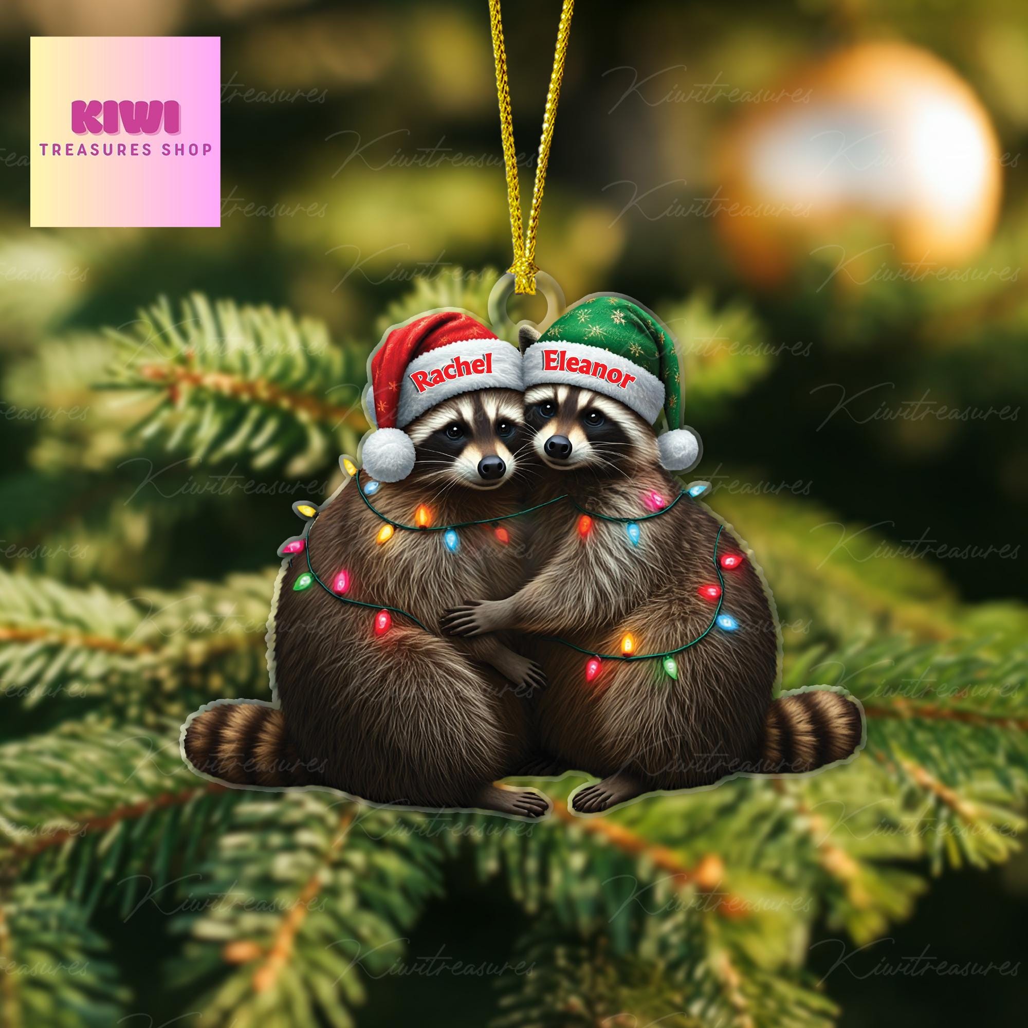 Personalized Raccoon hugging FLAT ornament, Funny trash animal ornament, bestie gift, best friend, sister ornament, raccoon lover