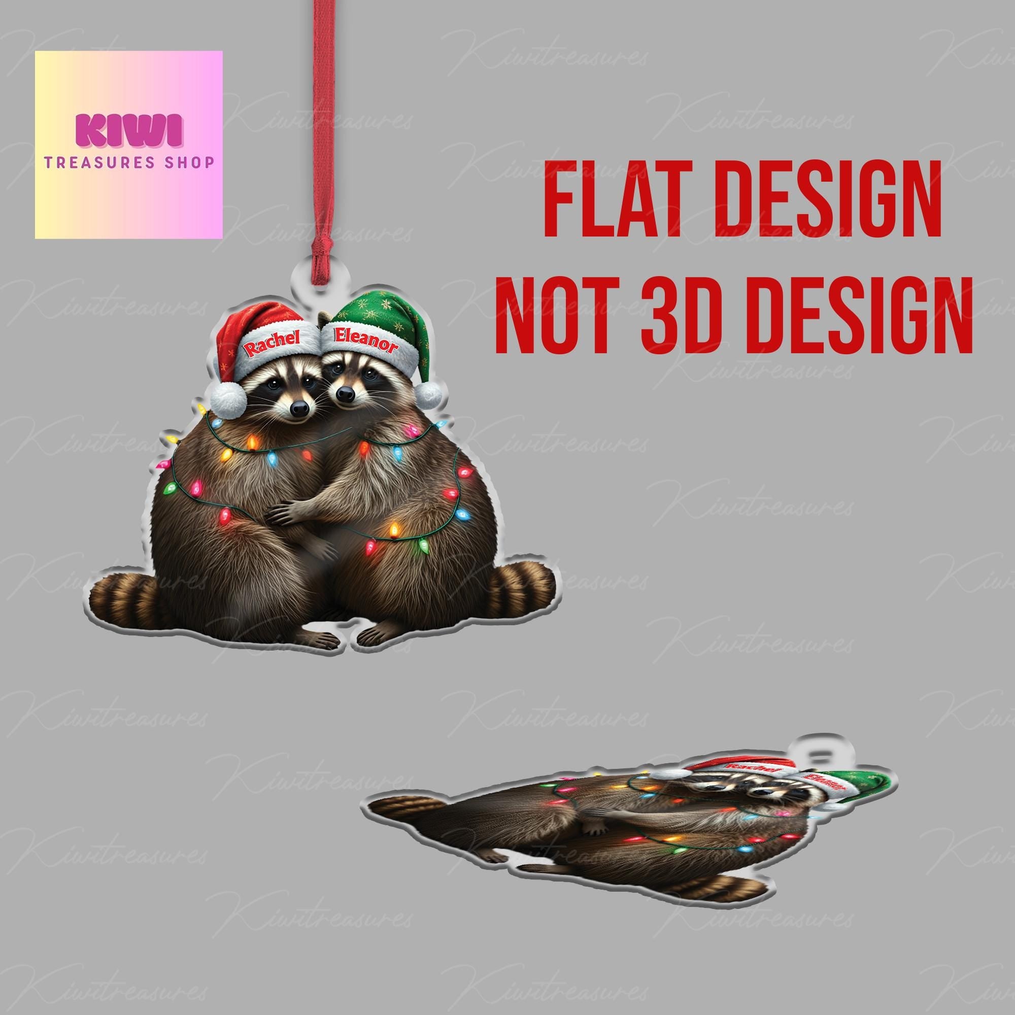 Personalized Raccoon hugging FLAT ornament, Funny trash animal ornament, bestie gift, best friend, sister ornament, raccoon lover