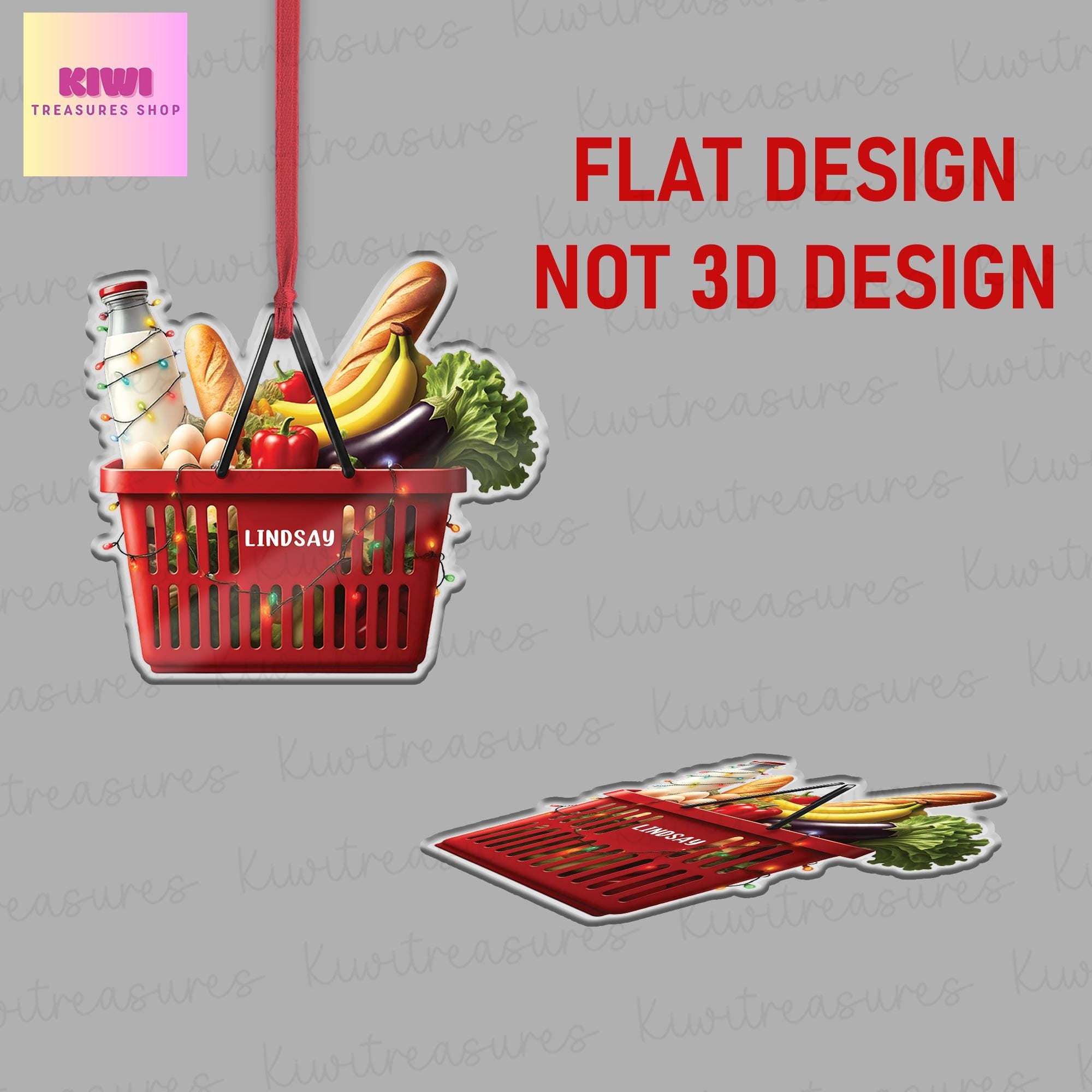 Personalized Shopping basket food FLAT Ornament, Vegetables ornament, fresh food ornament, Shopping lover gift, 2D flat ornament gift