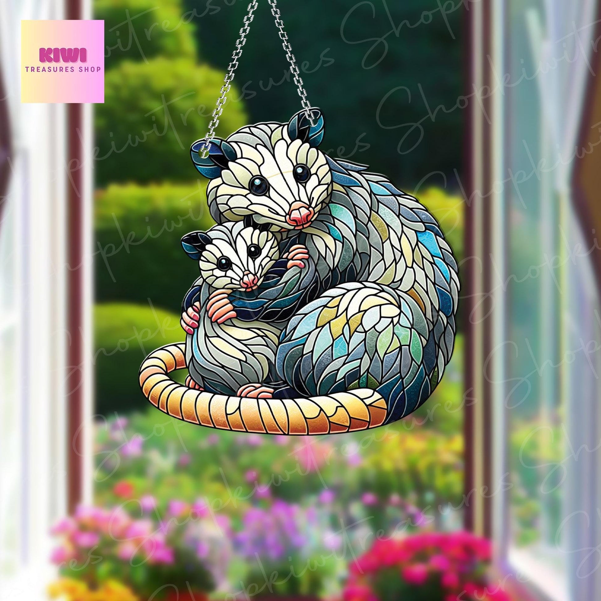 ACRYLIC Hugging Opossum mom and baby Window Hanging, Eat Trash, Stay Trashy, Possum lovers gift, gift for mom, Possum mom