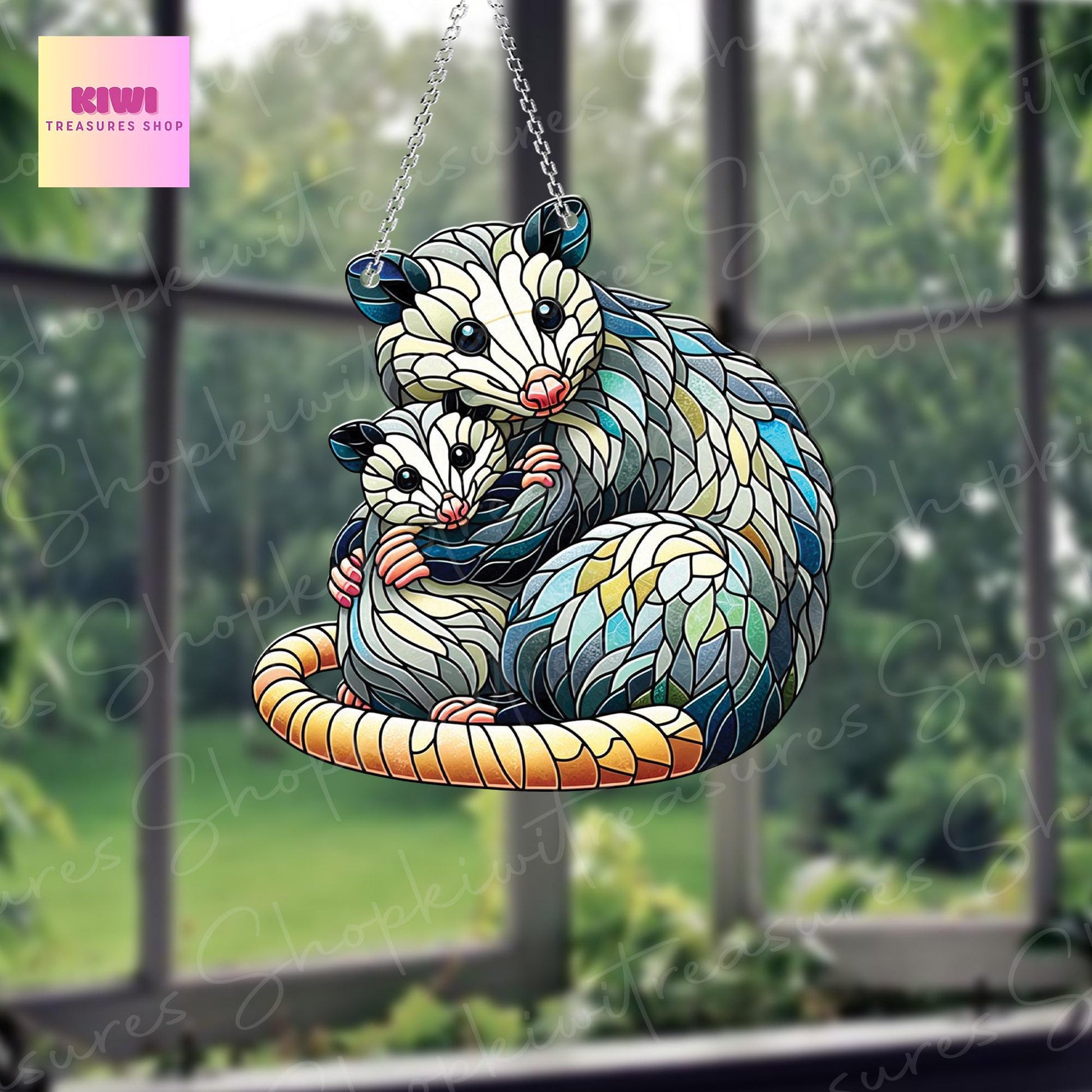 ACRYLIC Hugging Opossum mom and baby Window Hanging, Eat Trash, Stay Trashy, Possum lovers gift, gift for mom, Possum mom