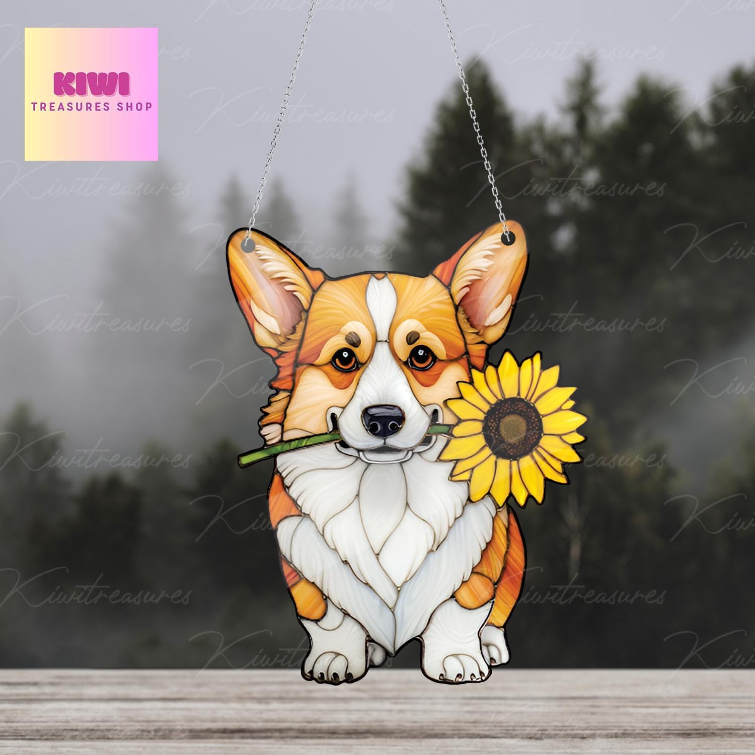 Corgi With Sunflower ACRYLIC Window Hanging, Dog Window Hanging, Corgi Lover Decor, Dog Mom Decor, Dog Lover Gift, Funny Dog, Corgi Mom Gift