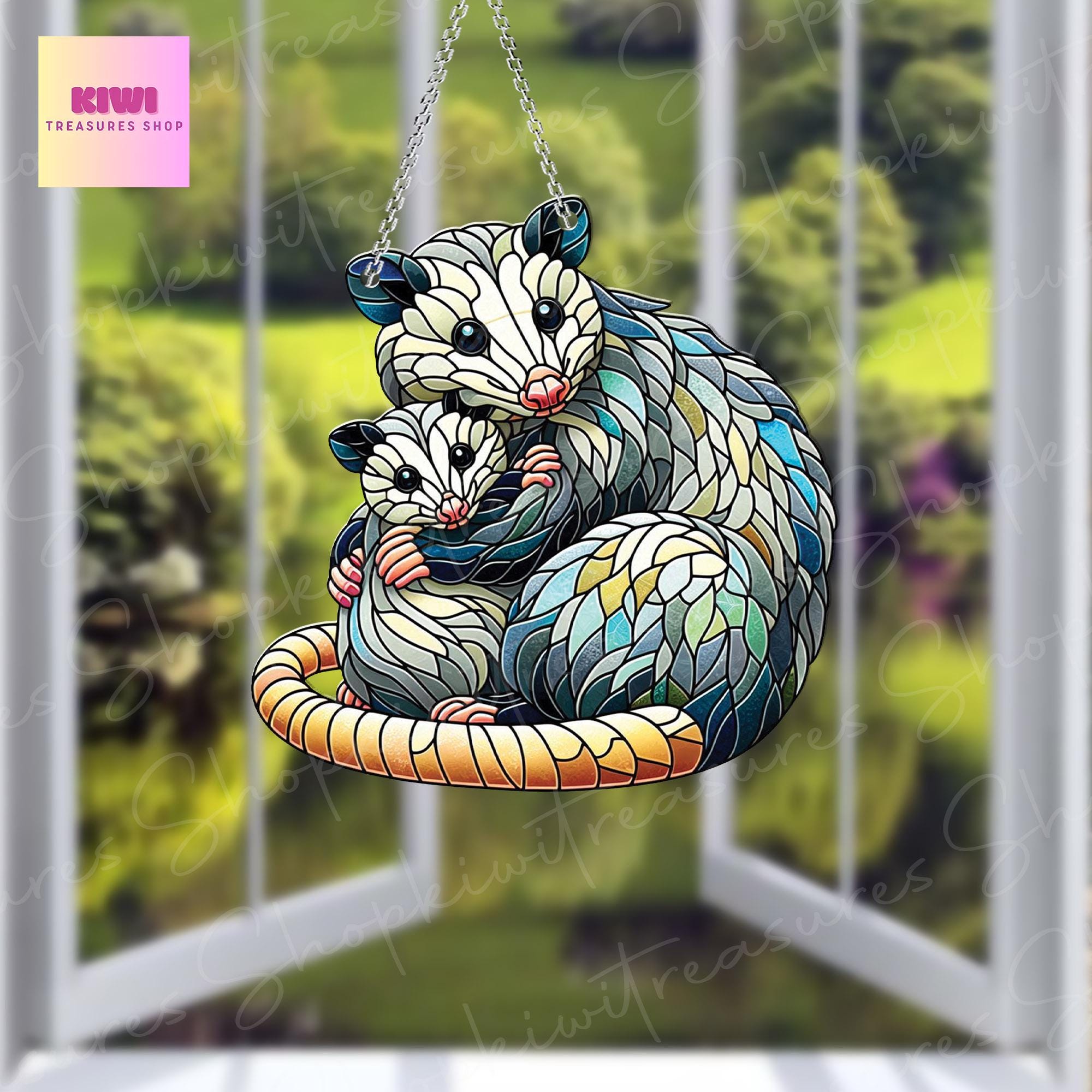 ACRYLIC Hugging Opossum mom and baby Window Hanging, Eat Trash, Stay Trashy, Possum lovers gift, gift for mom, Possum mom