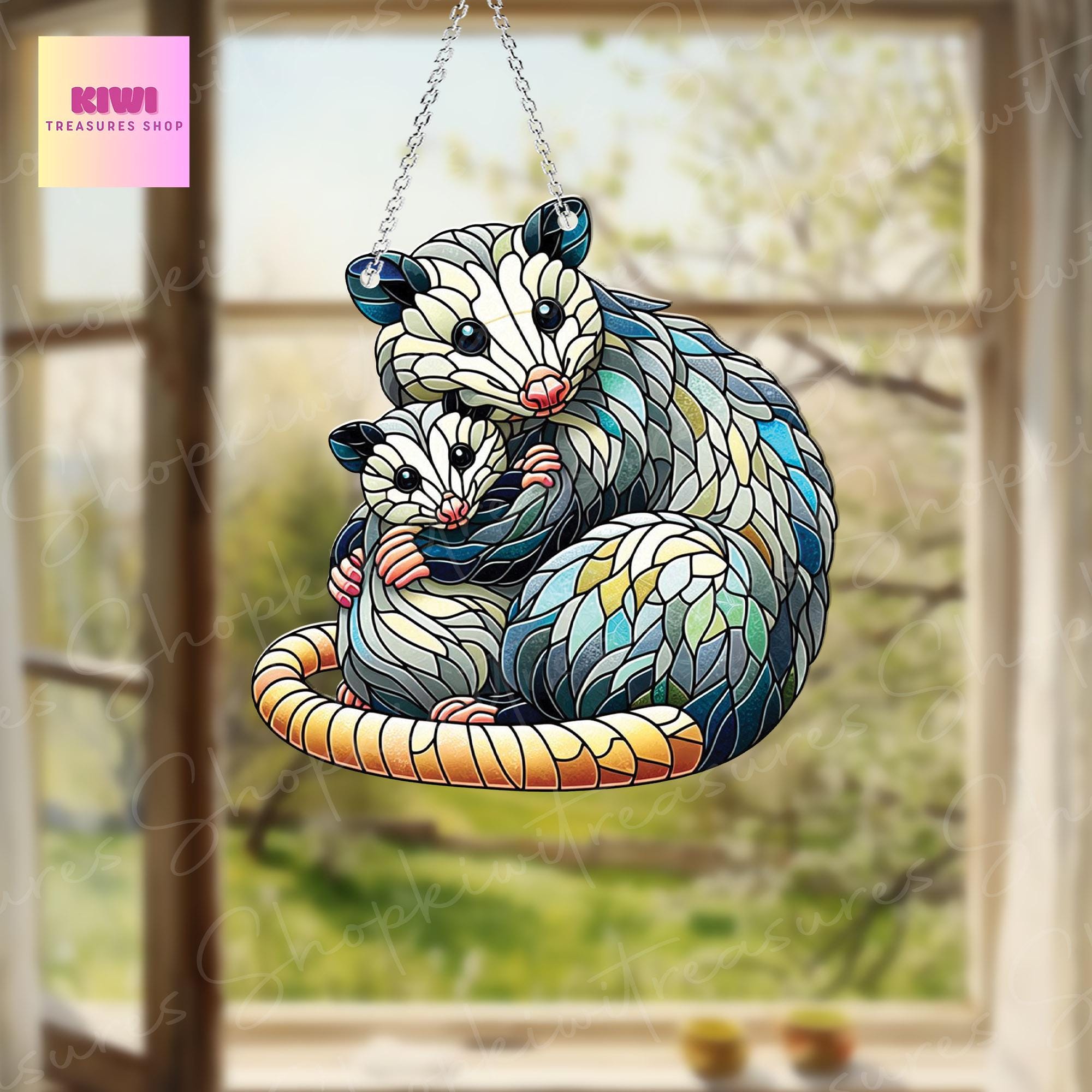 ACRYLIC Hugging Opossum mom and baby Window Hanging, Eat Trash, Stay Trashy, Possum lovers gift, gift for mom, Possum mom