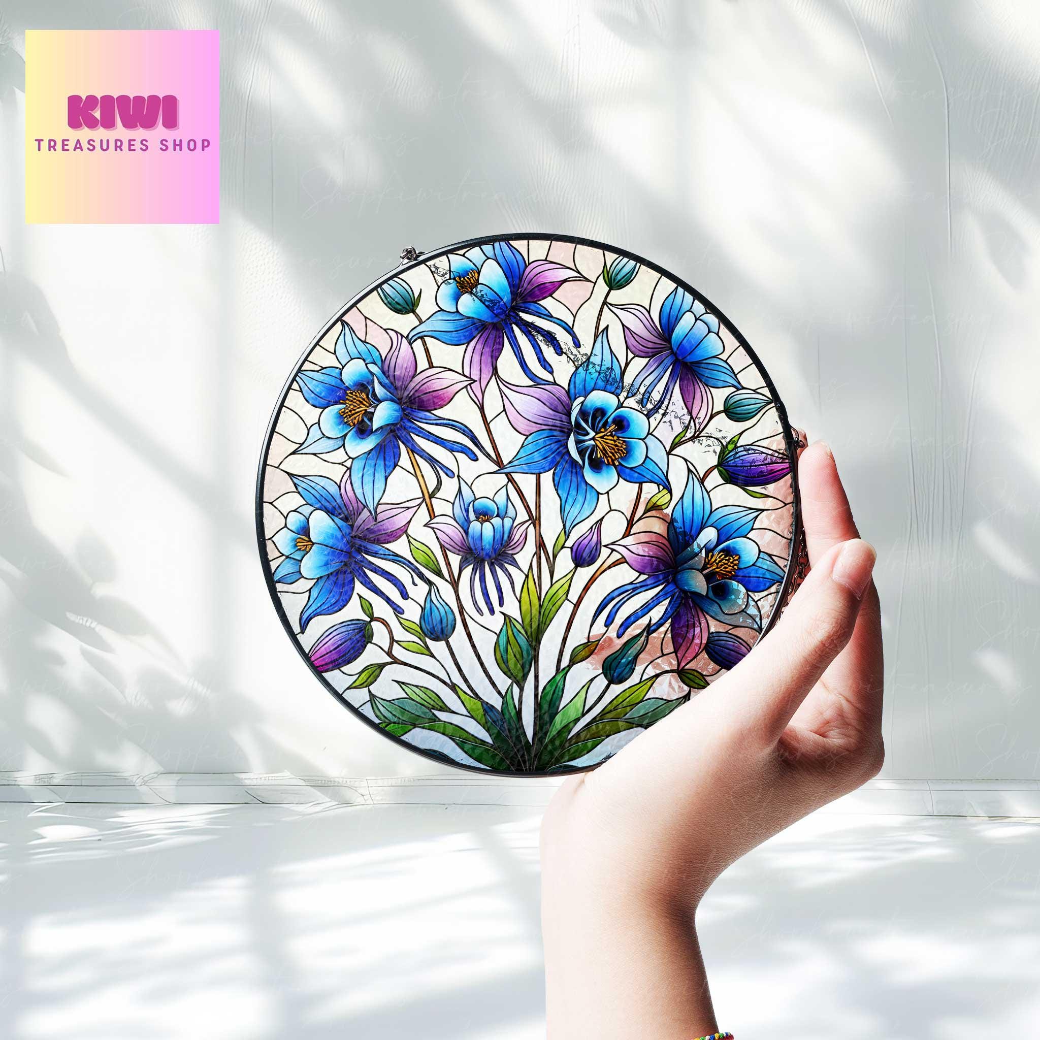 Colorado Blue Columbine Glass SunCatcher Colorado state flower Art Window Hanging State Pride Kitchen Home Decor, MOTHER'S DAY gift 2025