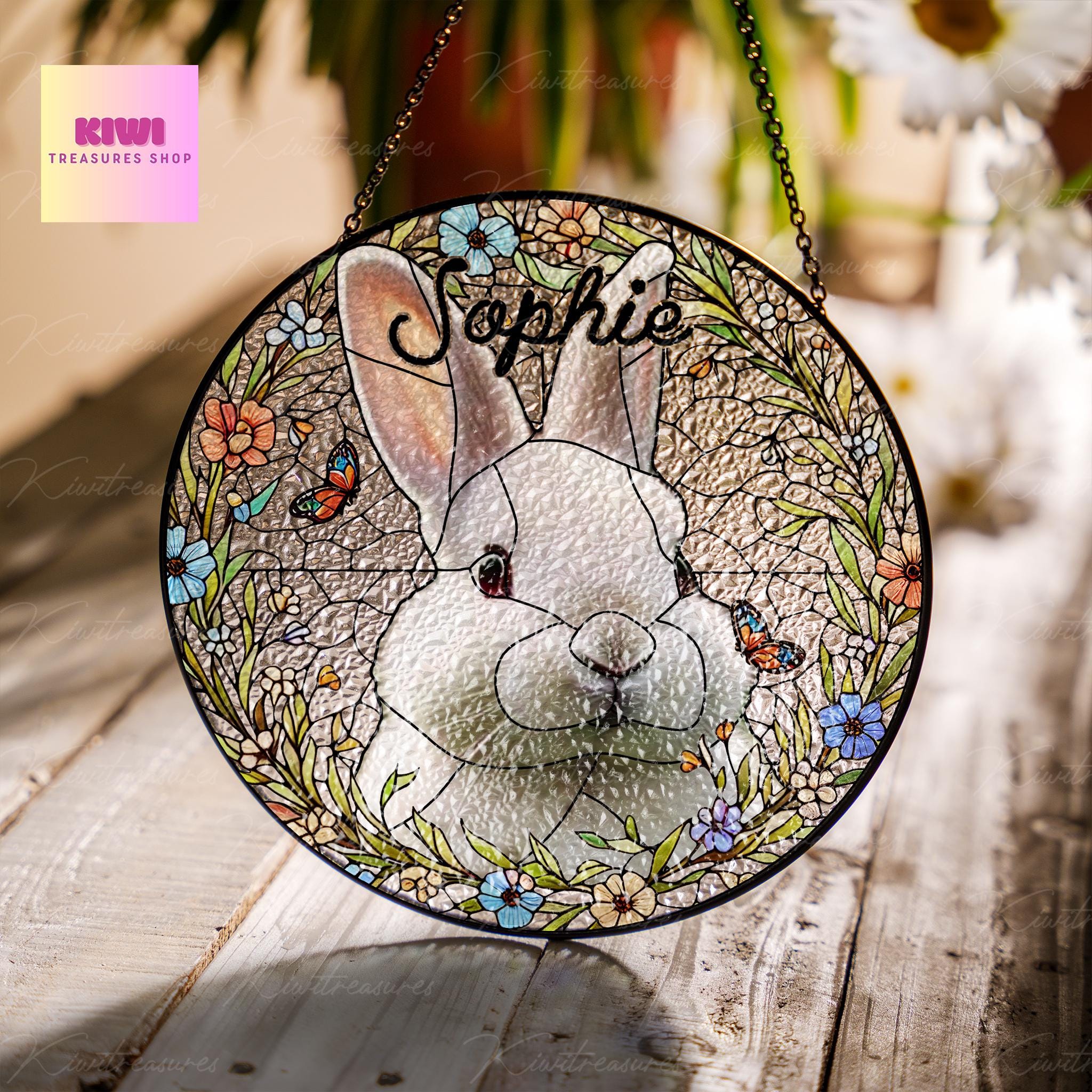 Custom Bunny Portrait Glass Suncatcher, Glass Bunny Memorial, Custom Pet Bunny Rabbit Portrait from Photo, Sympathy Gift, Gift For Bunny Mom