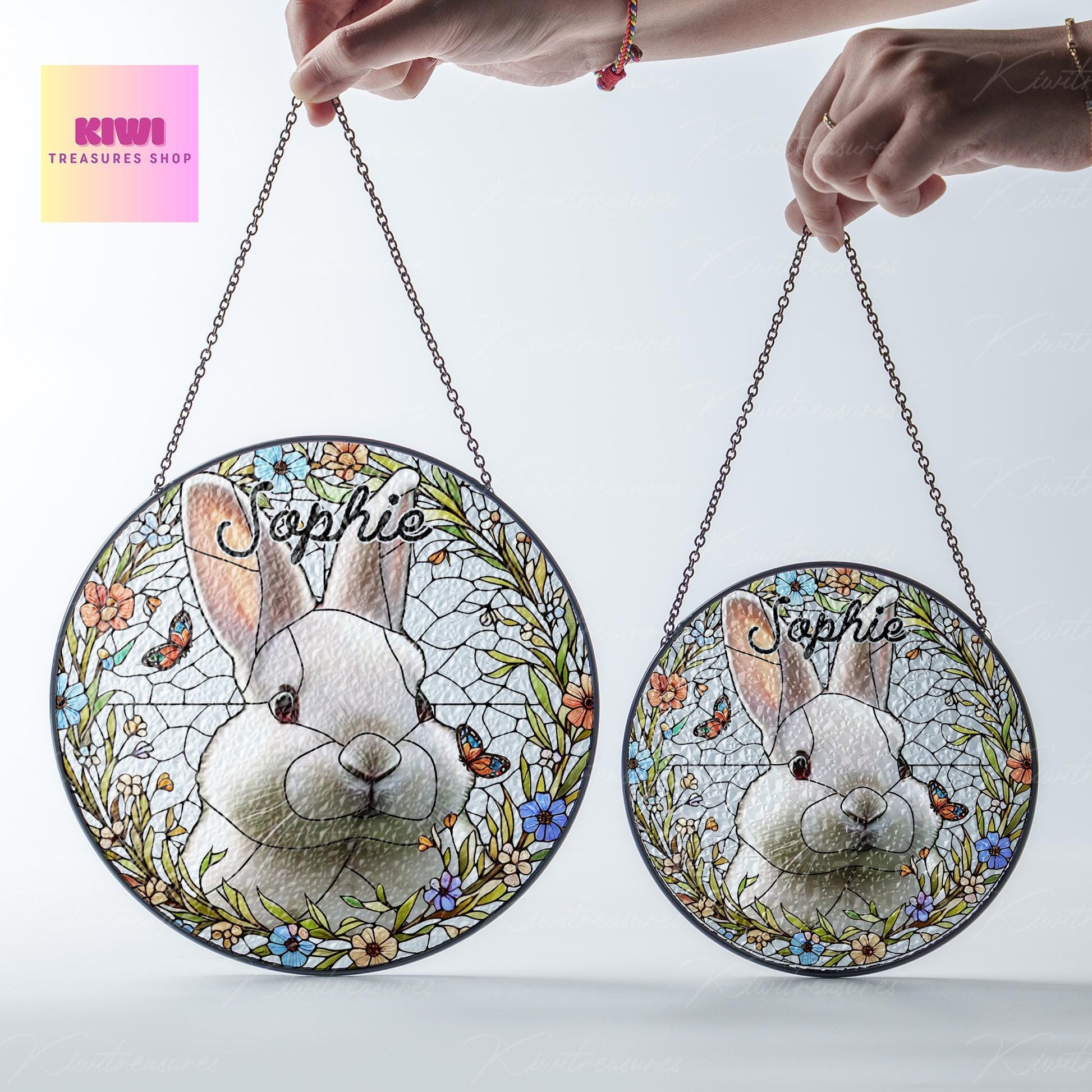 Custom Bunny Portrait Glass Suncatcher, Glass Bunny Memorial, Custom Pet Bunny Rabbit Portrait from Photo, Sympathy Gift, Gift For Bunny Mom
